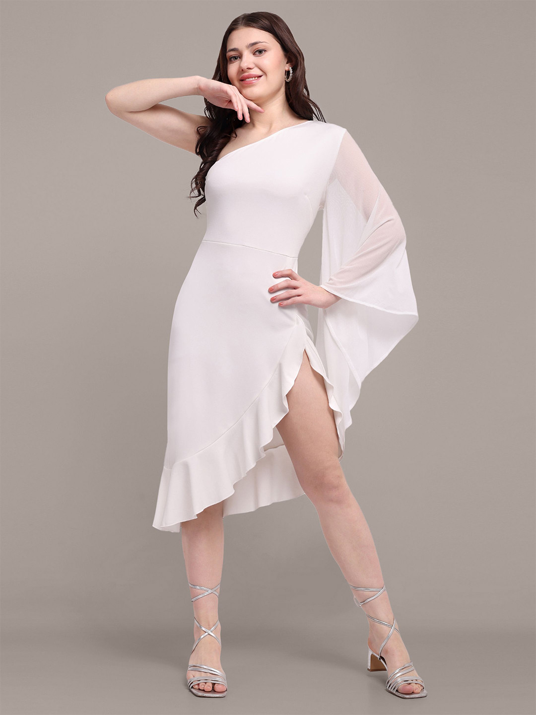 iki chic Flared Sleeve Ruffled Midi Dress