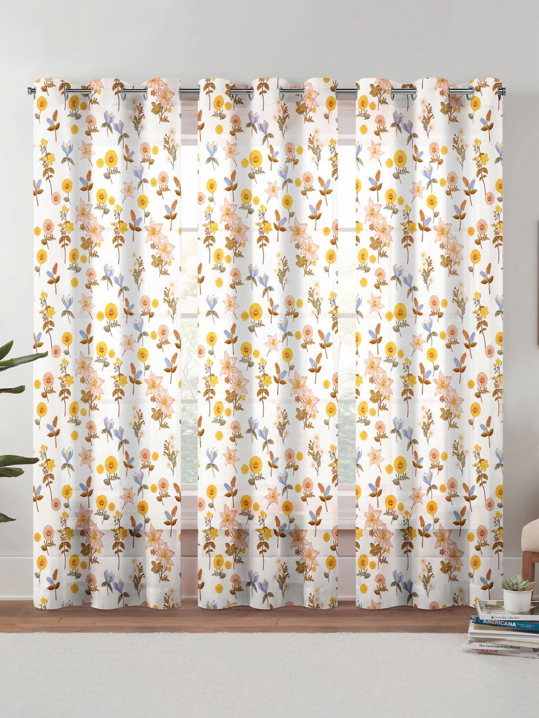 Lunar Days White 3 Pieces Floral Room Darkening Door Curtain