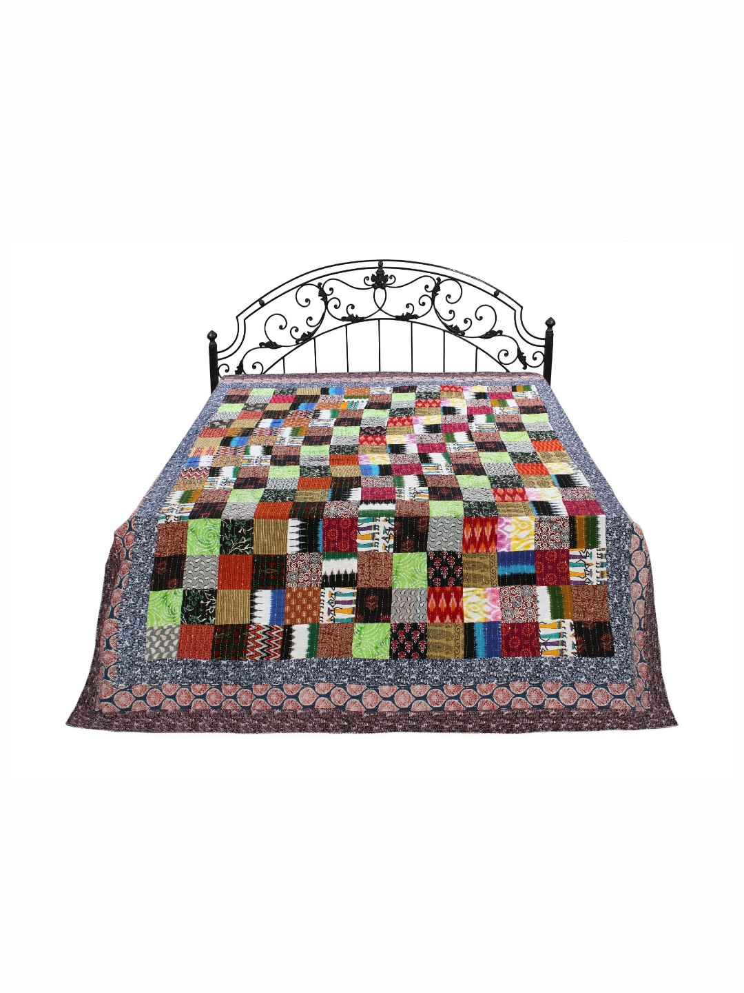 Exotic India Blue & White Geometric Cotton AC Room Double Bed Reversible Quilt