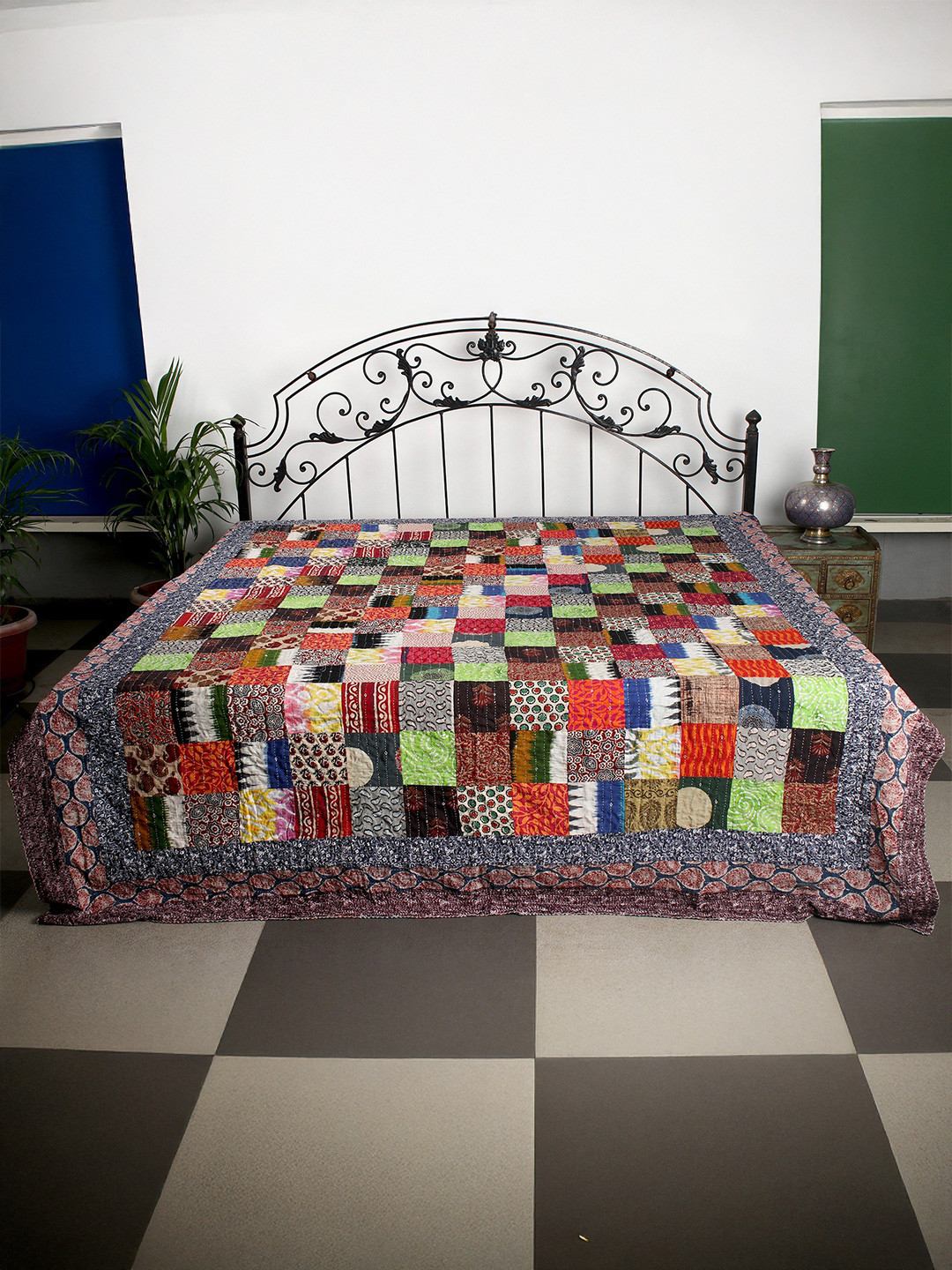 Exotic India Red & Orange Geometric 300 TC Queen Bed Covers