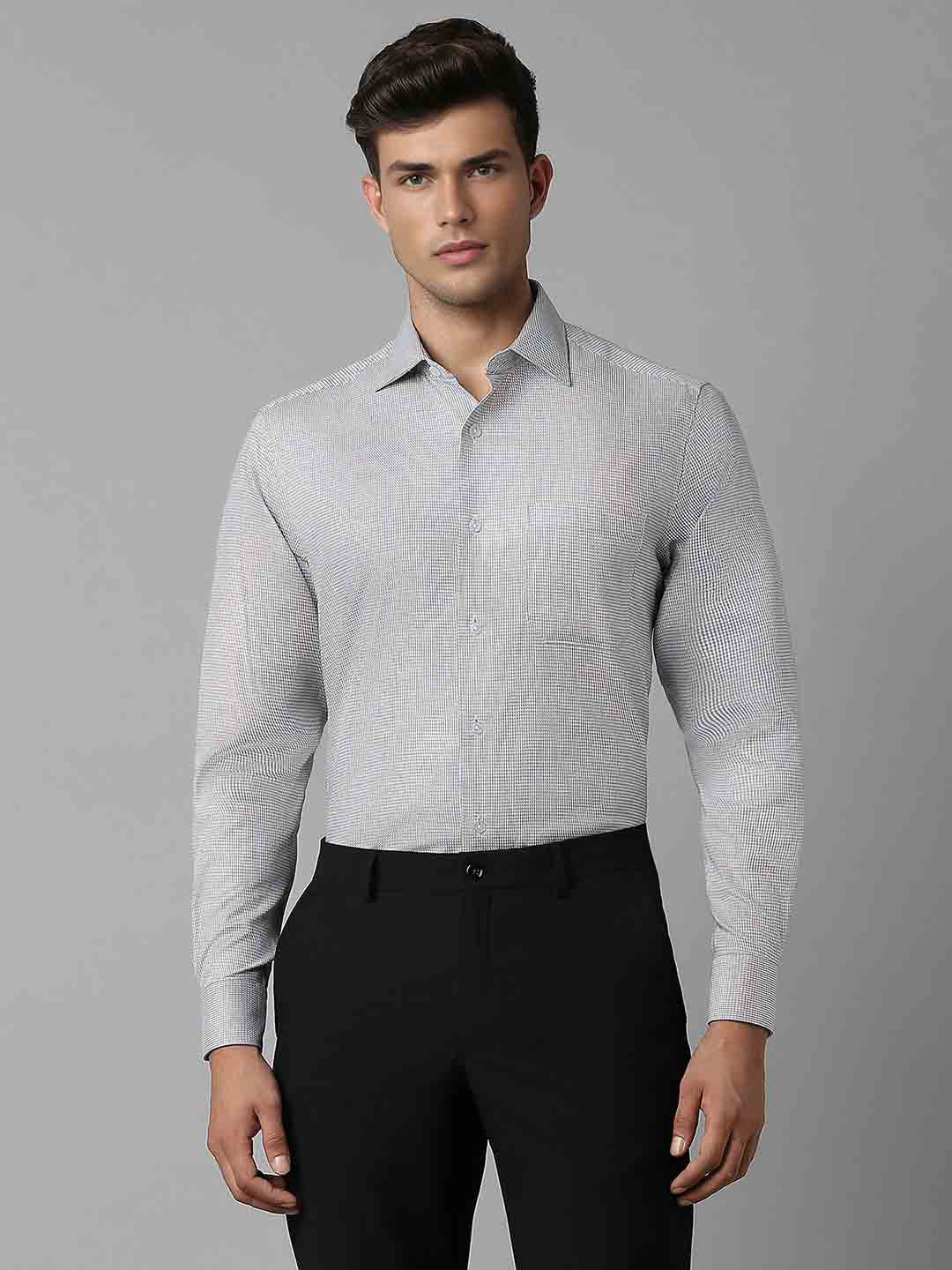 Louis Philippe Men Self Design Spread Collar Button Placket Patch Pocket Formal Shirt