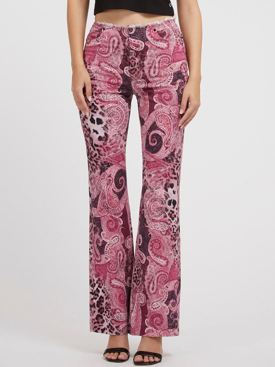 GUESS Women Printed Straight Fit High-Rise Trousers