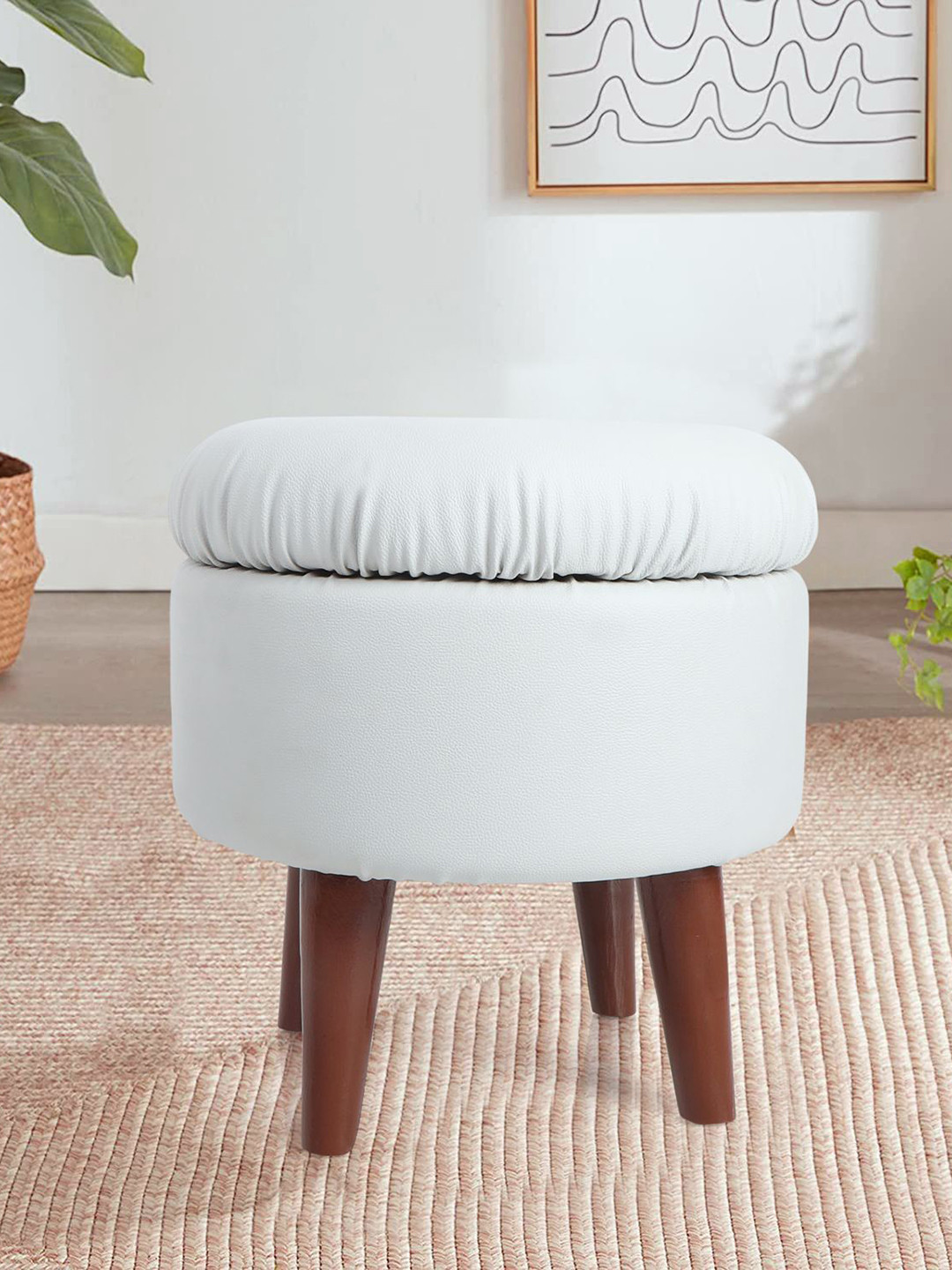 THE HOME CO. White 2 Pieces Wooden Legs Ottoman