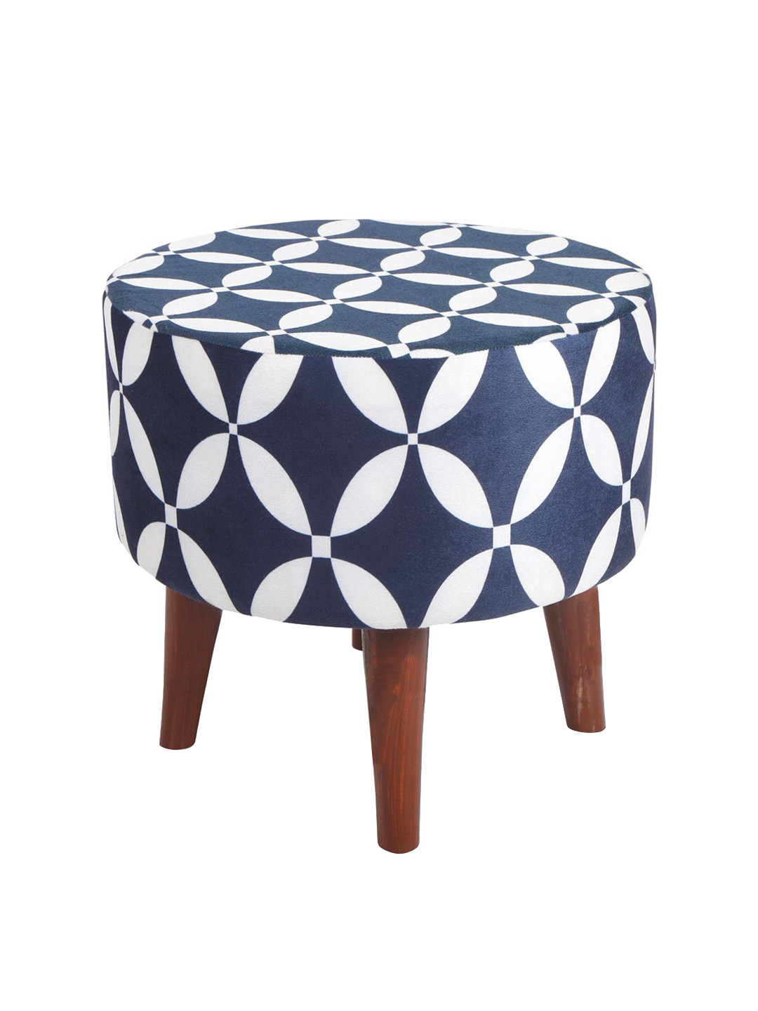 THE HOME CO. Blue & White Round Sitting Pouffe Ottoman