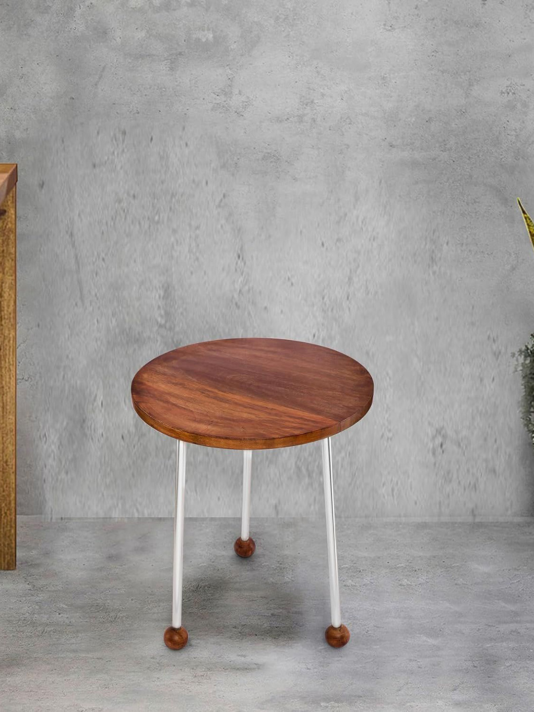 THE HOME CO.  Brown & Silver toned Sitting Stool