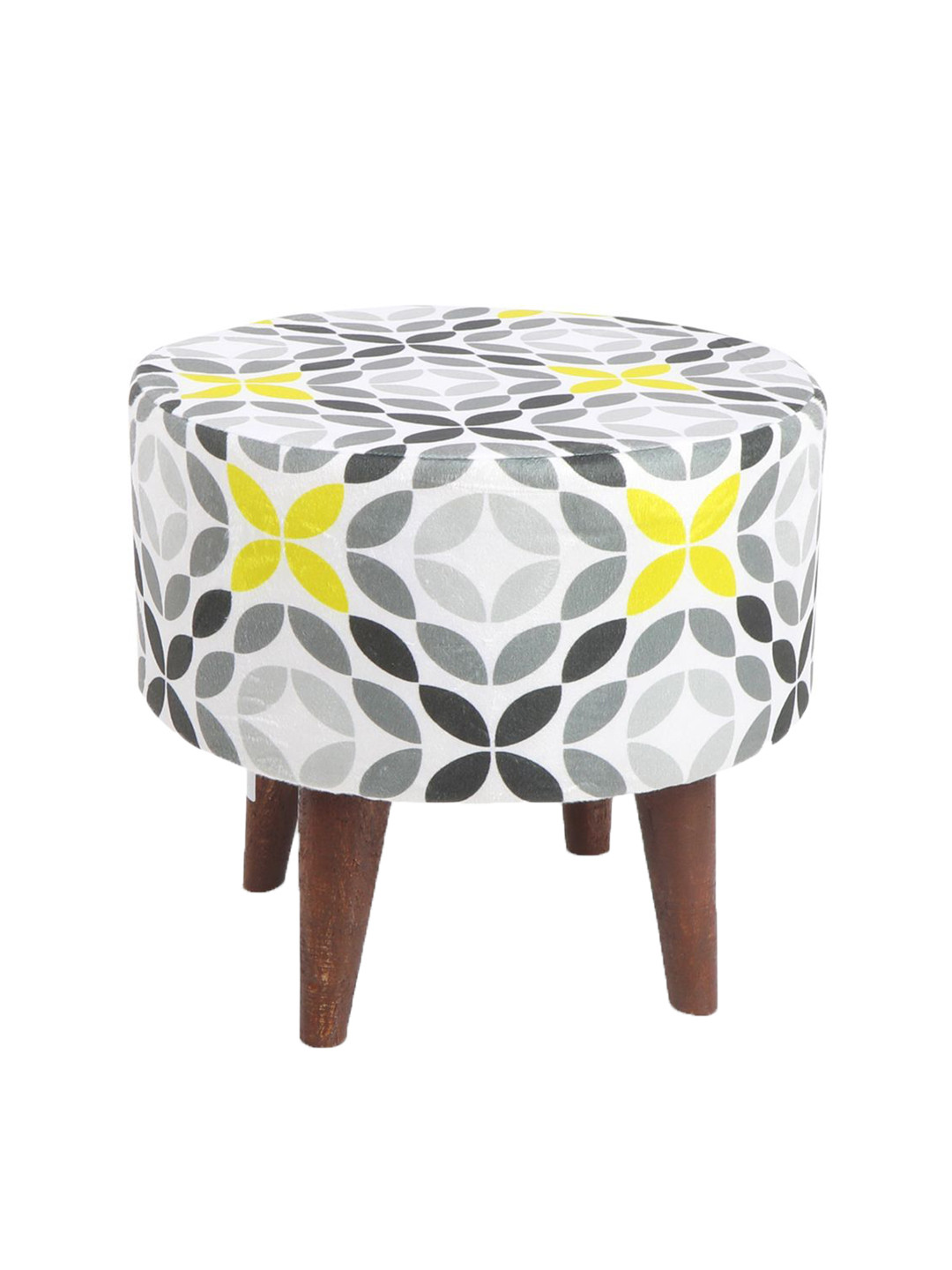 THE HOME CO. Grey & White Geometric Printed Round Sitting Pouffe Ottoman
