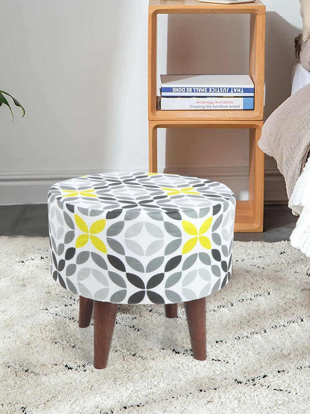THE HOME CO. Grey & White Geometric Sitting Pouffe Ottoman