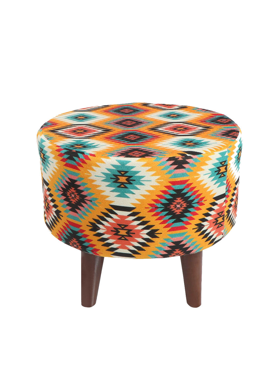 THE HOME CO. Yellow & Blue Sitting Pouffe Wooden Stool
