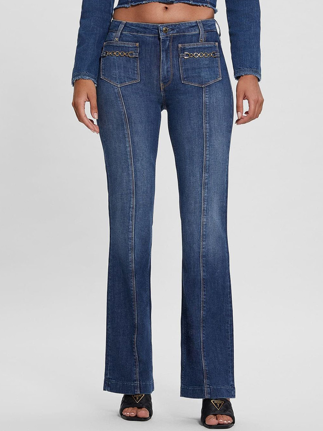 GUESS Women Bootcut Mid-Rise Clean Look Stretchable Jeans