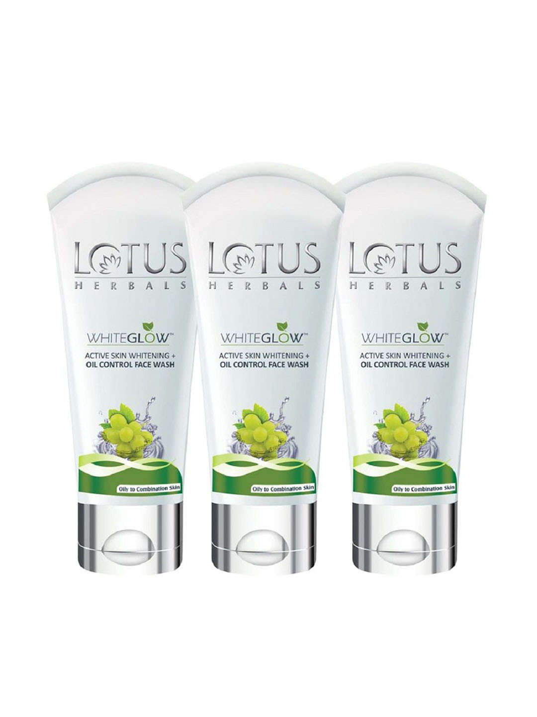 Lotus Herbals Set Of 3 WhiteGlow Active Skin Whitening & Oil Control Face Wash - 100g Each
