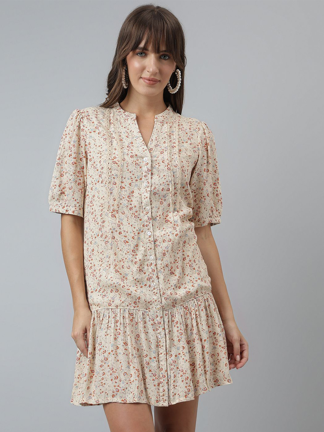 Latin Quarters Floral Print Drop-Waist Dress