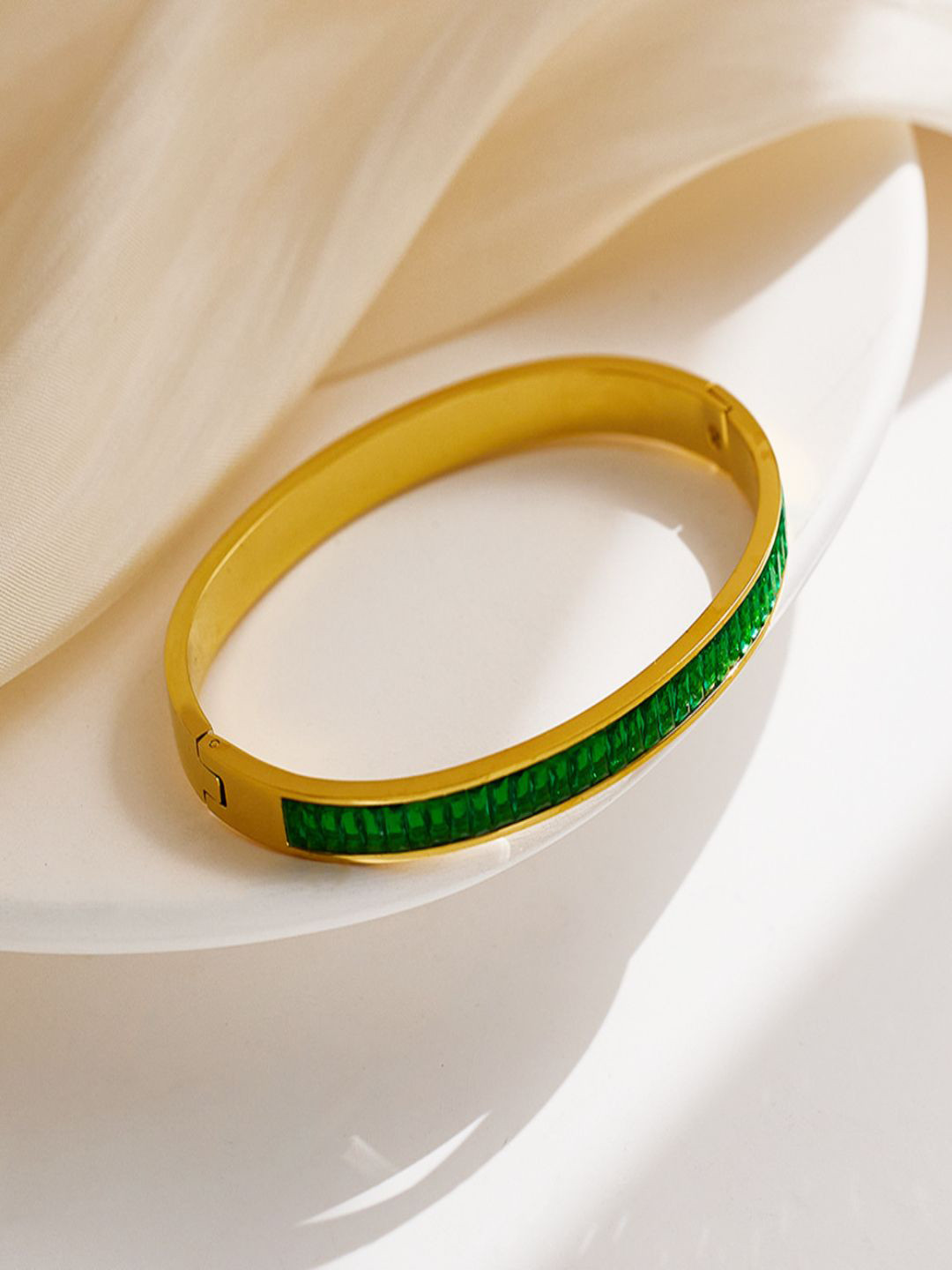 AQUASTREET Zircon 18K Gold-Plated Stainless Steel Cuff Bracelet