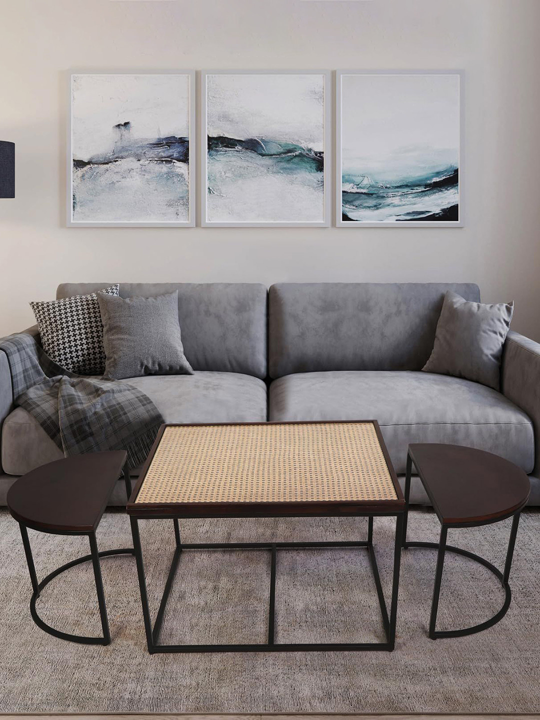 THE HOME CO. Brown 3 Pieces Wooden Nesting Table