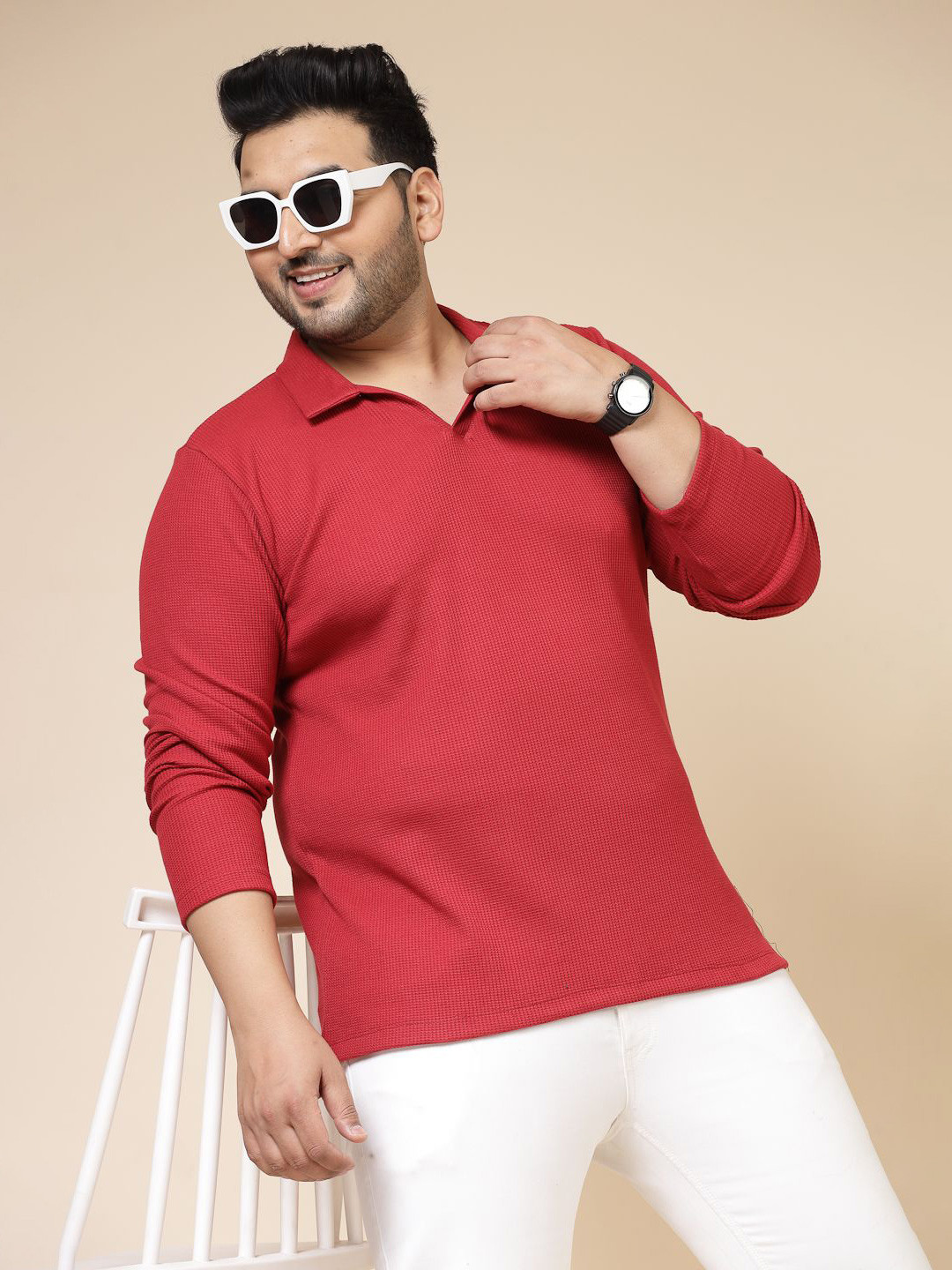 Rigo Men Plus Size Solid Knit Polo Collar Cotton Slim Fit T-shirt