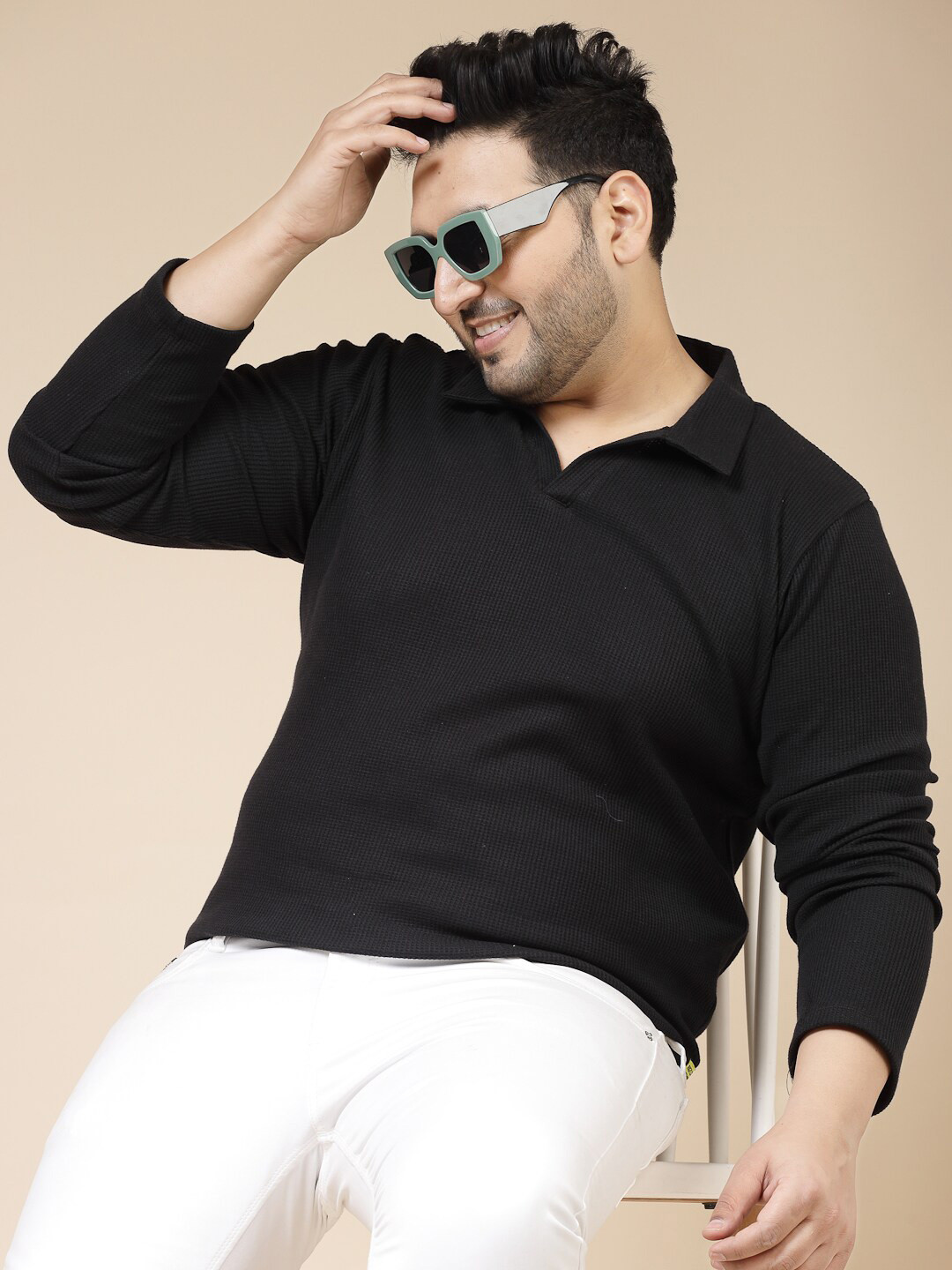 Rigo Men Plus Size Solid Knit Polo Collar Cotton Slim Fit T-shirt