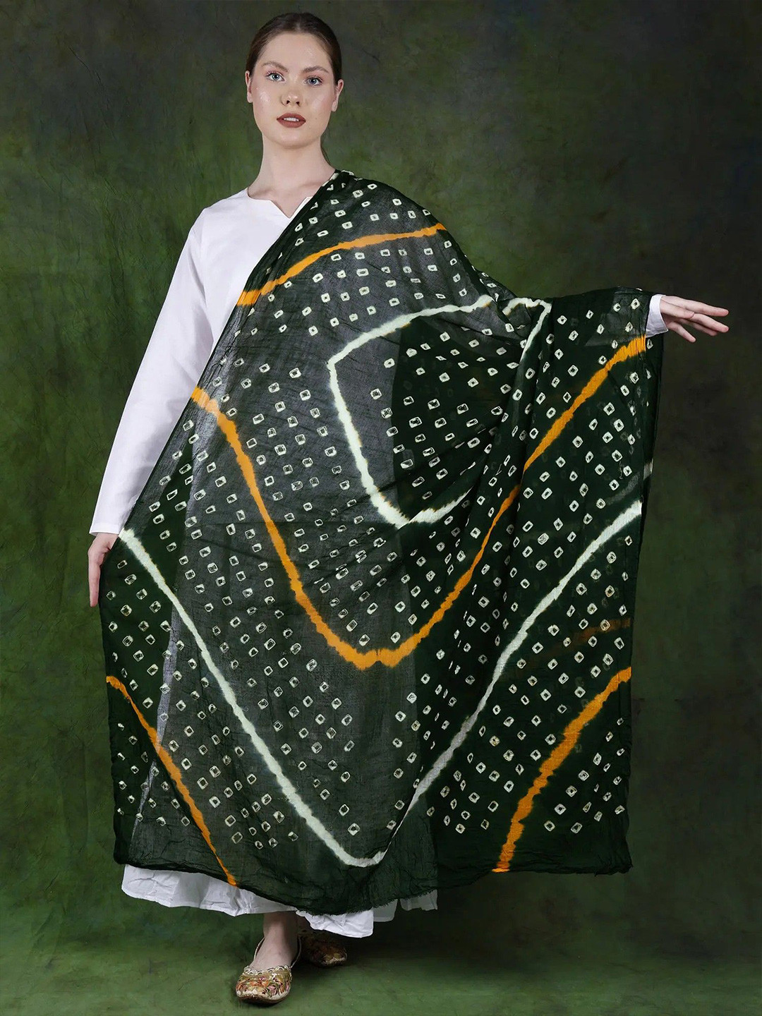 Exotic India Scarab Pure Cotton Bandhani Leheria Tie-Dye Dupatta