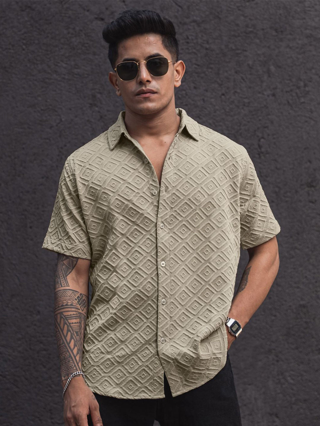 Powerlook Men Solid Spread Collar Oversized Casual Shirt