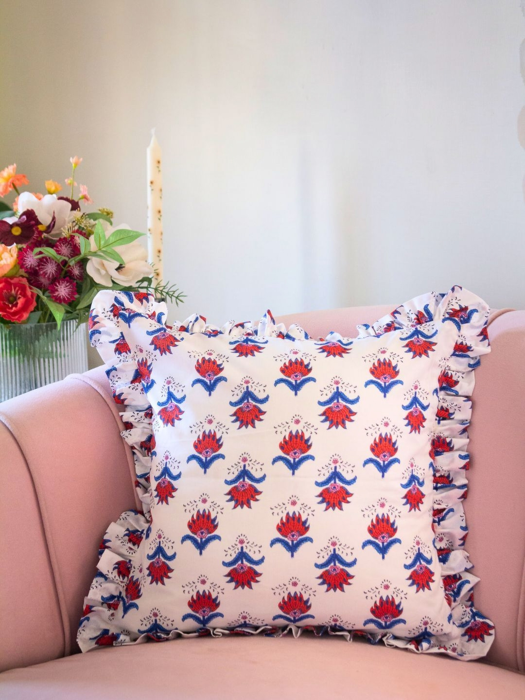 BandBox Flower Power Floral Cotton Square Cushion Cover - 16 x 16 In