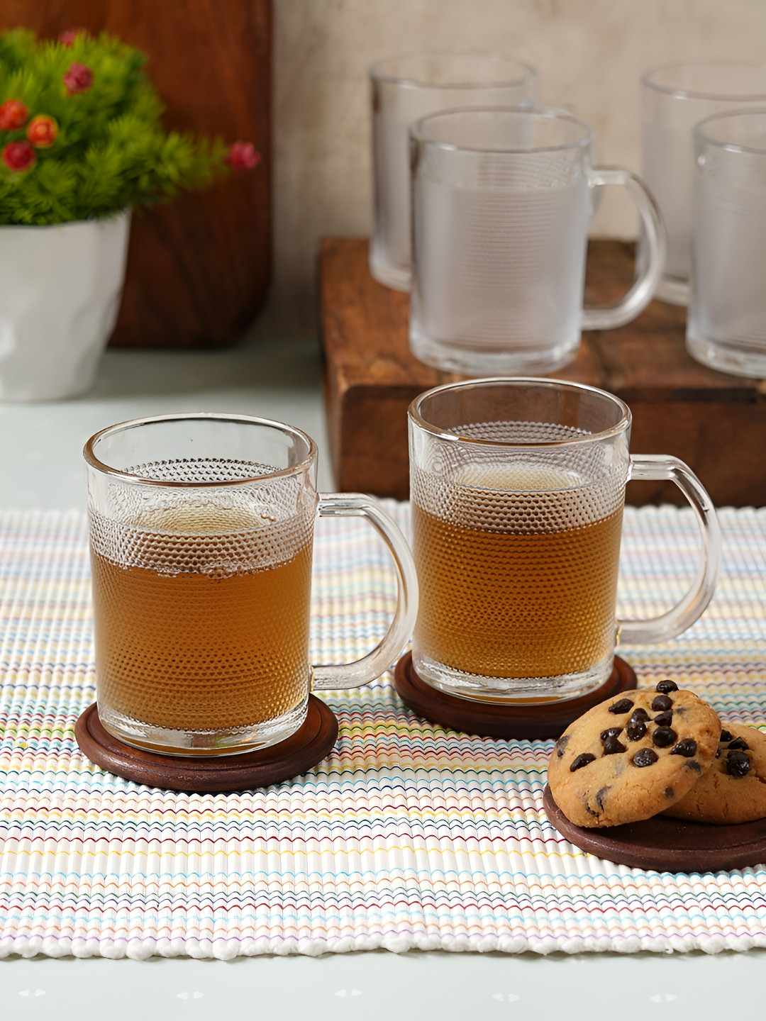 Aura Best Dadu Ever Transparent Textured Glass Handmade 6 Piece Cups-200ml