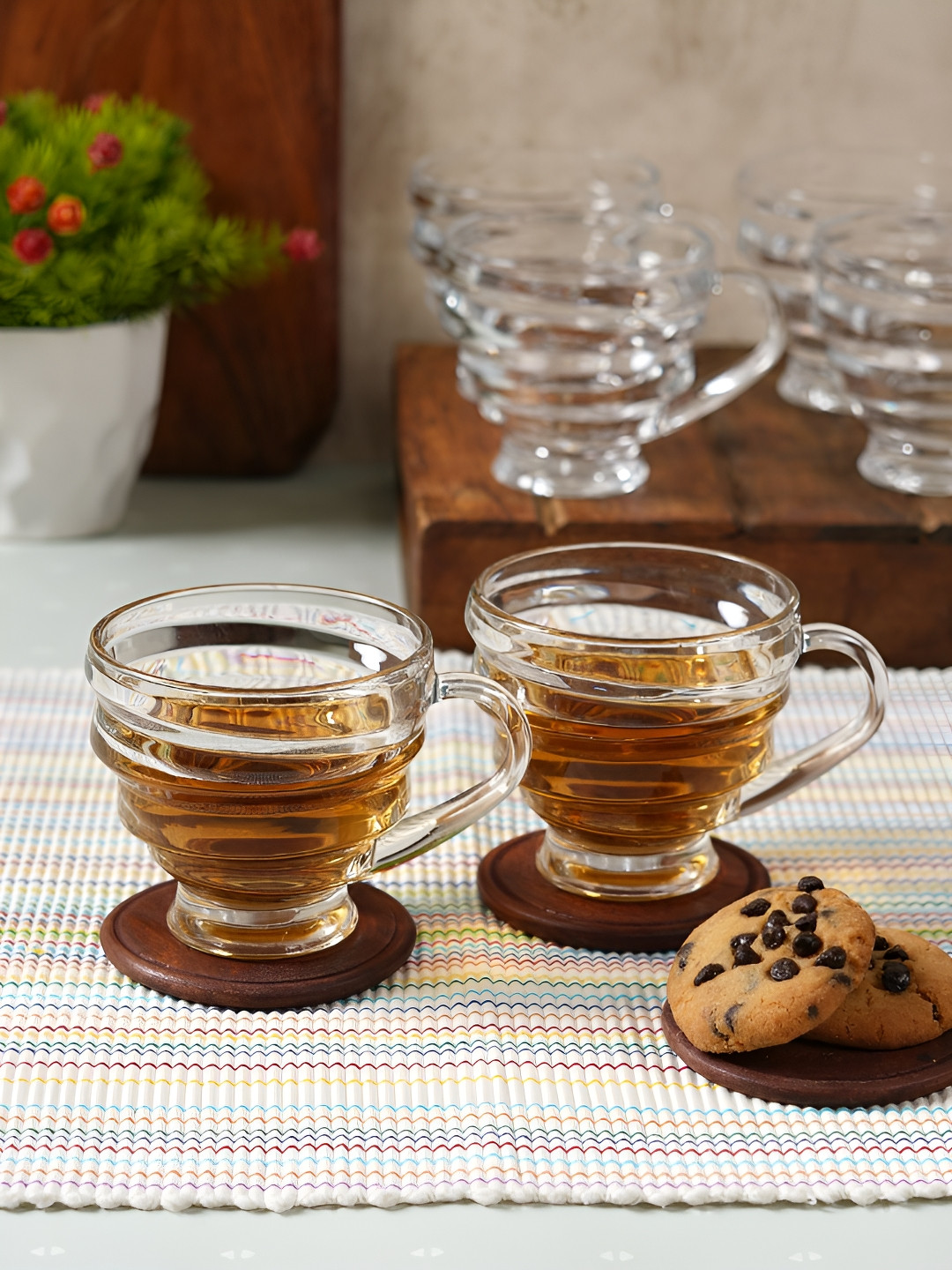 Aura Dear Sister You are Sweet As Sugar You are the Best Friend And Wonderful Sister a Brother Transparent Striped Glass Microwave Safe 6 Piece Cups-200ml