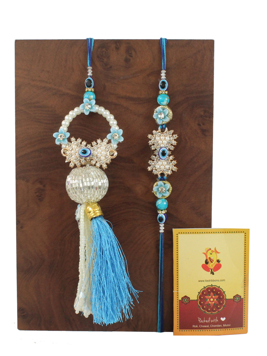 TIED RIBBONS Set of 2 Evil Eye Rakhi for Bhaiya Bhabhi with Roli Chawal