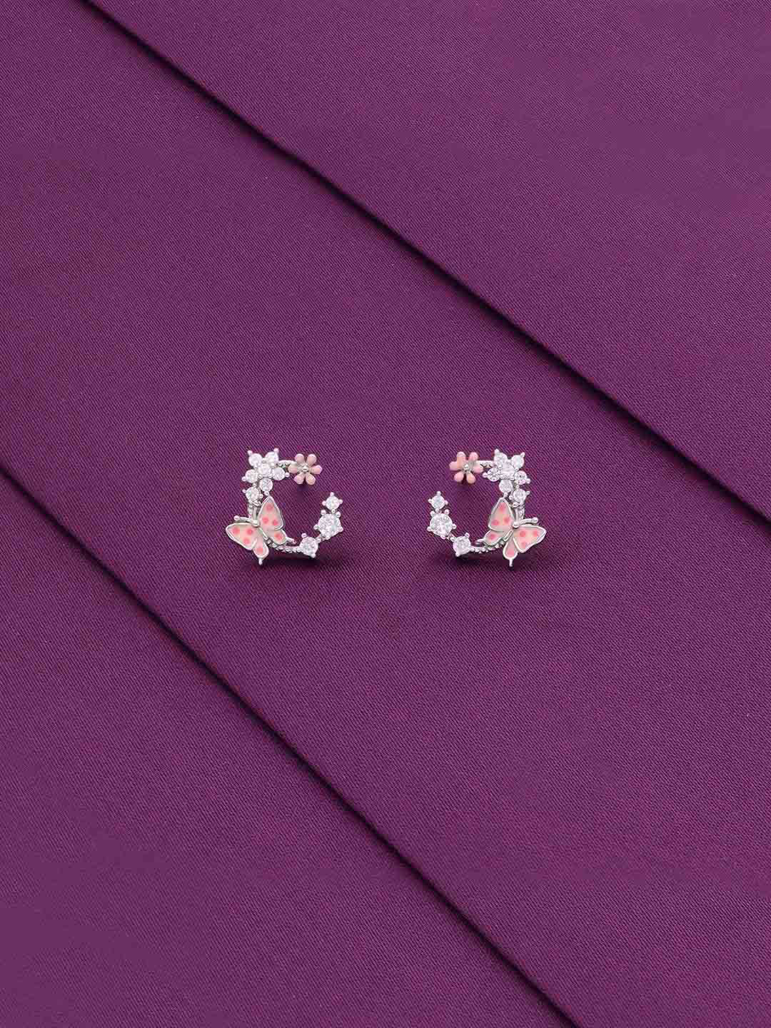 KAI JEWEL Rhodium-Plated 925 Sterling Silver CZ Stone Studded Butterfly Studs Earrings