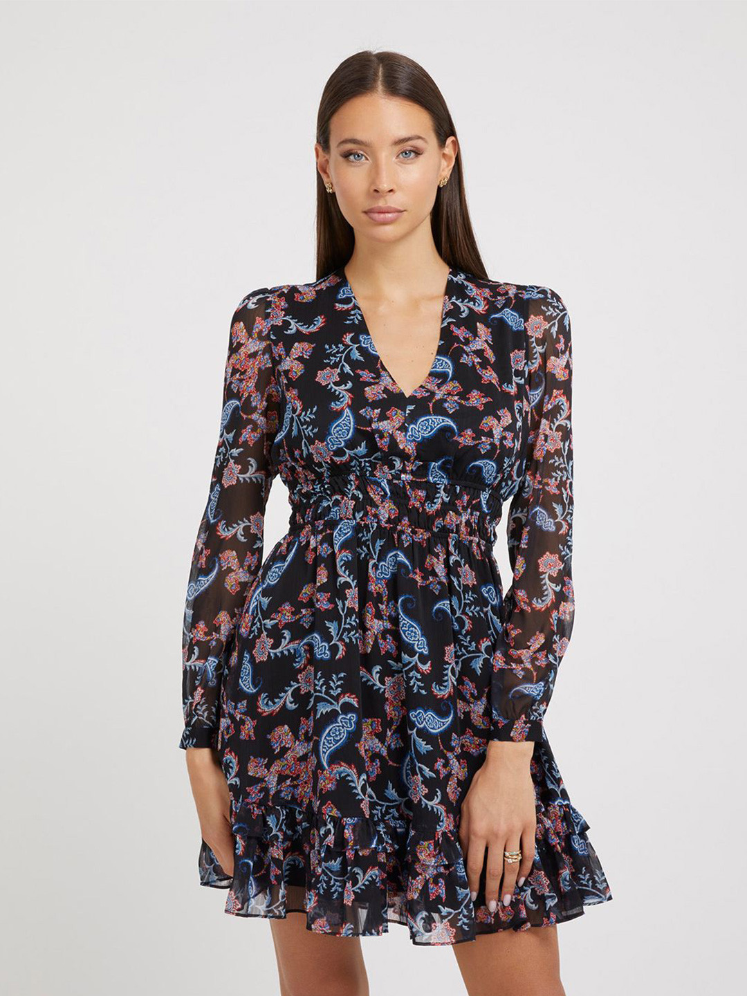 GUESS Ethnic Motifs Print Fit & Flare Dress