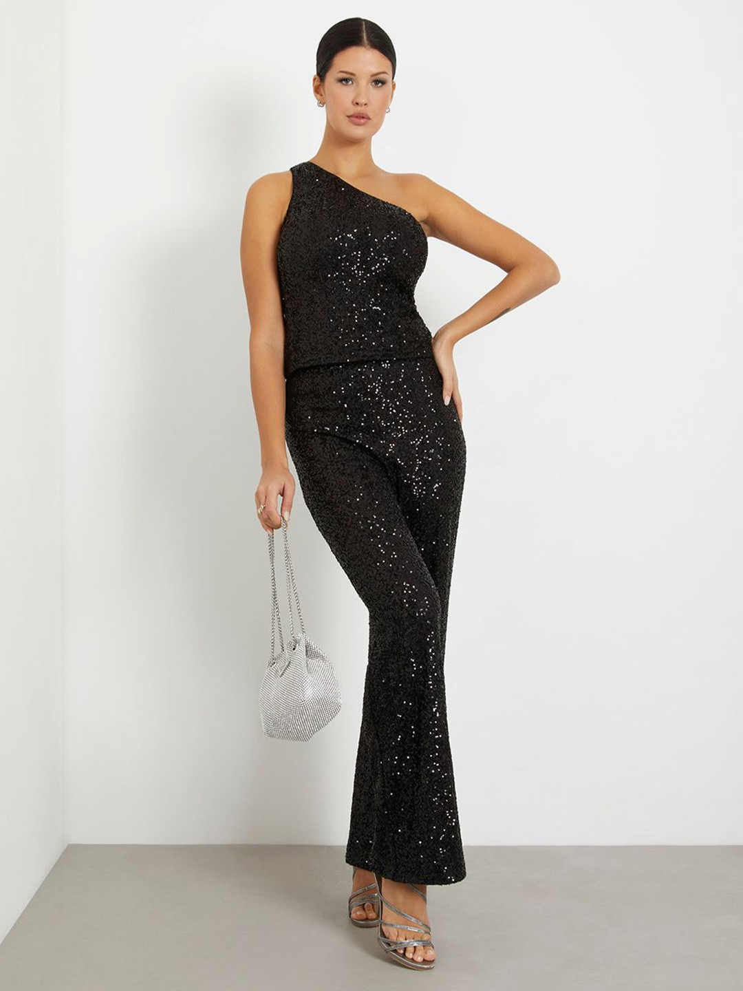 GUESS Sequin One-Shoulder Crop Top