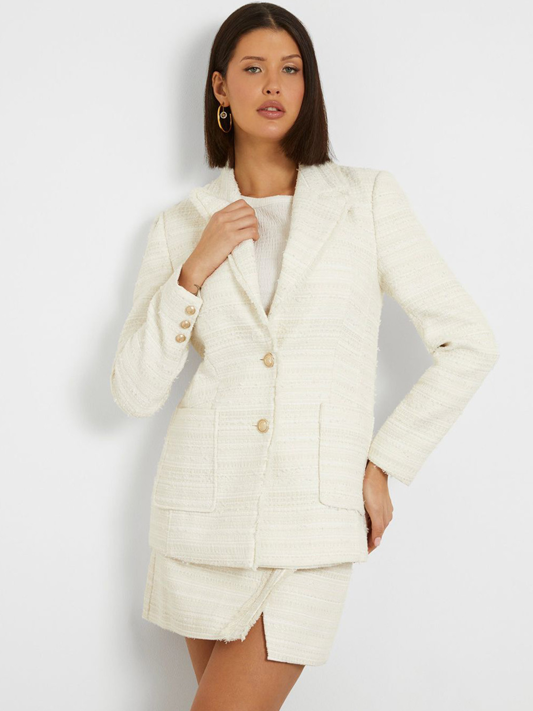 GUESS Self-Designed Notched Lapel Collar Single-Breasted Casual Blazer