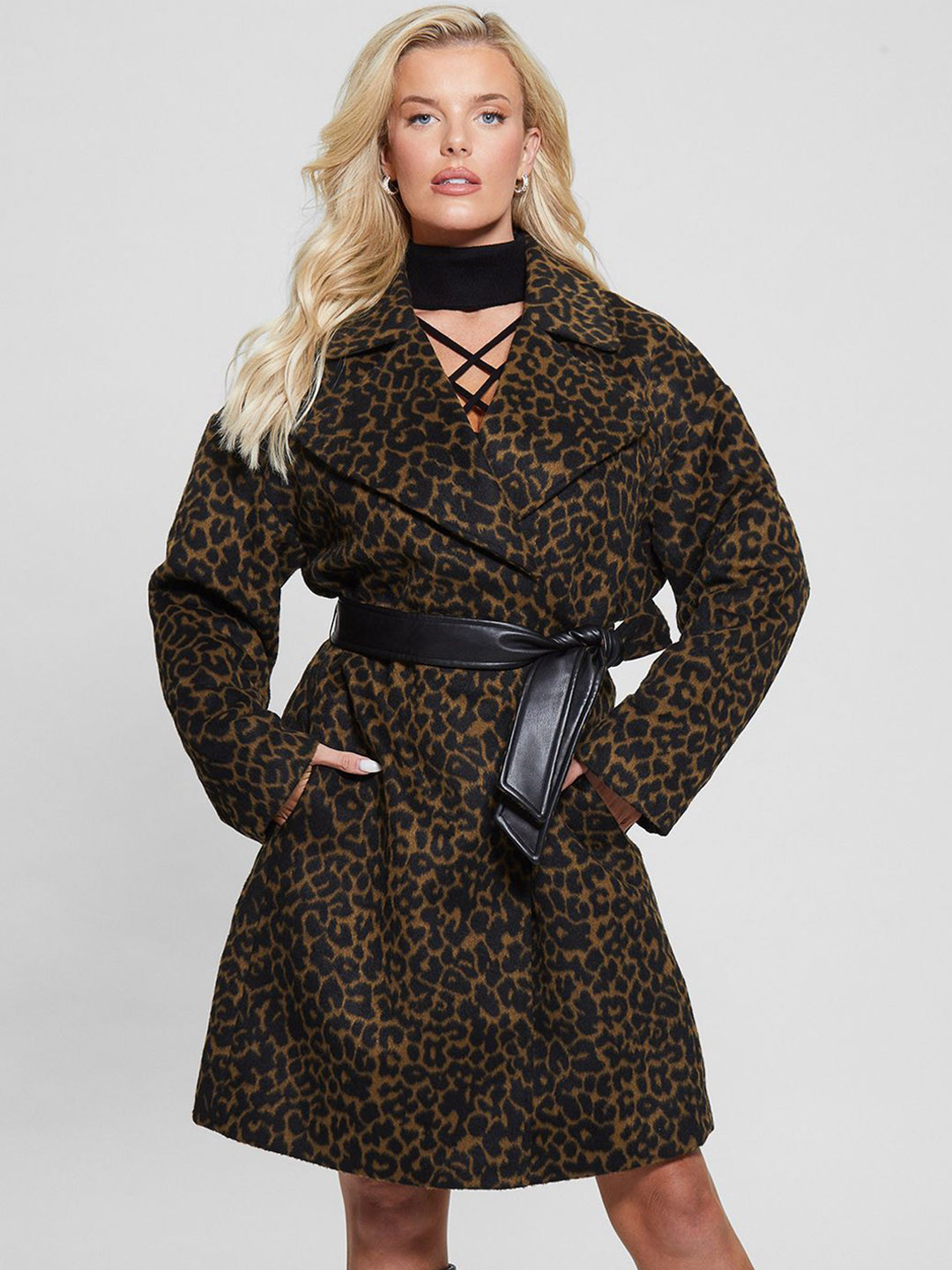GUESS Animal Skin Printed Trench Coat