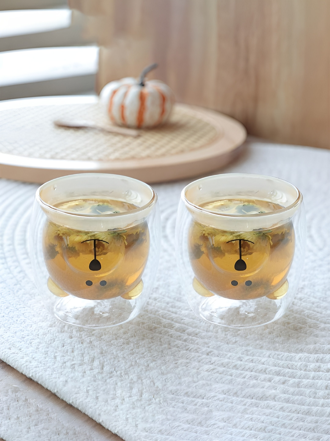 Kuber Industries Boulevard Brown Flowers Yellow Glass Microwave Safe 2 Piece Cups-250ml