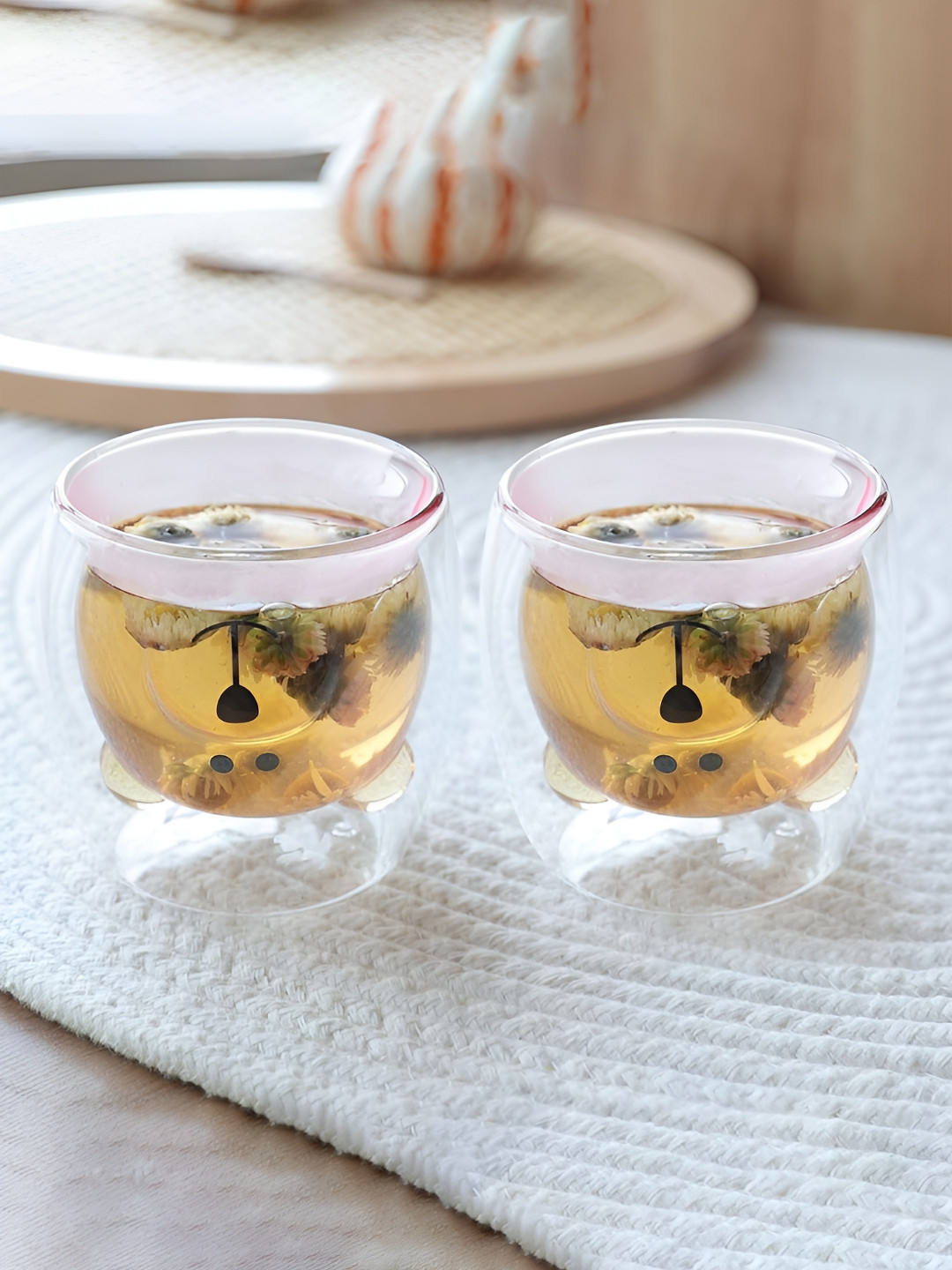 Kuber Industries Knosh-K Earthen Pink Floral Glass Handmade 2 Piece Cups-250ml