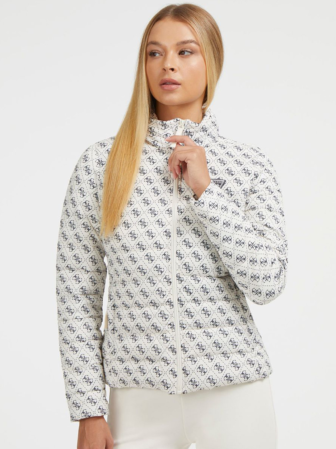 GUESS Women Mock Collar Conversational Printed Jacket