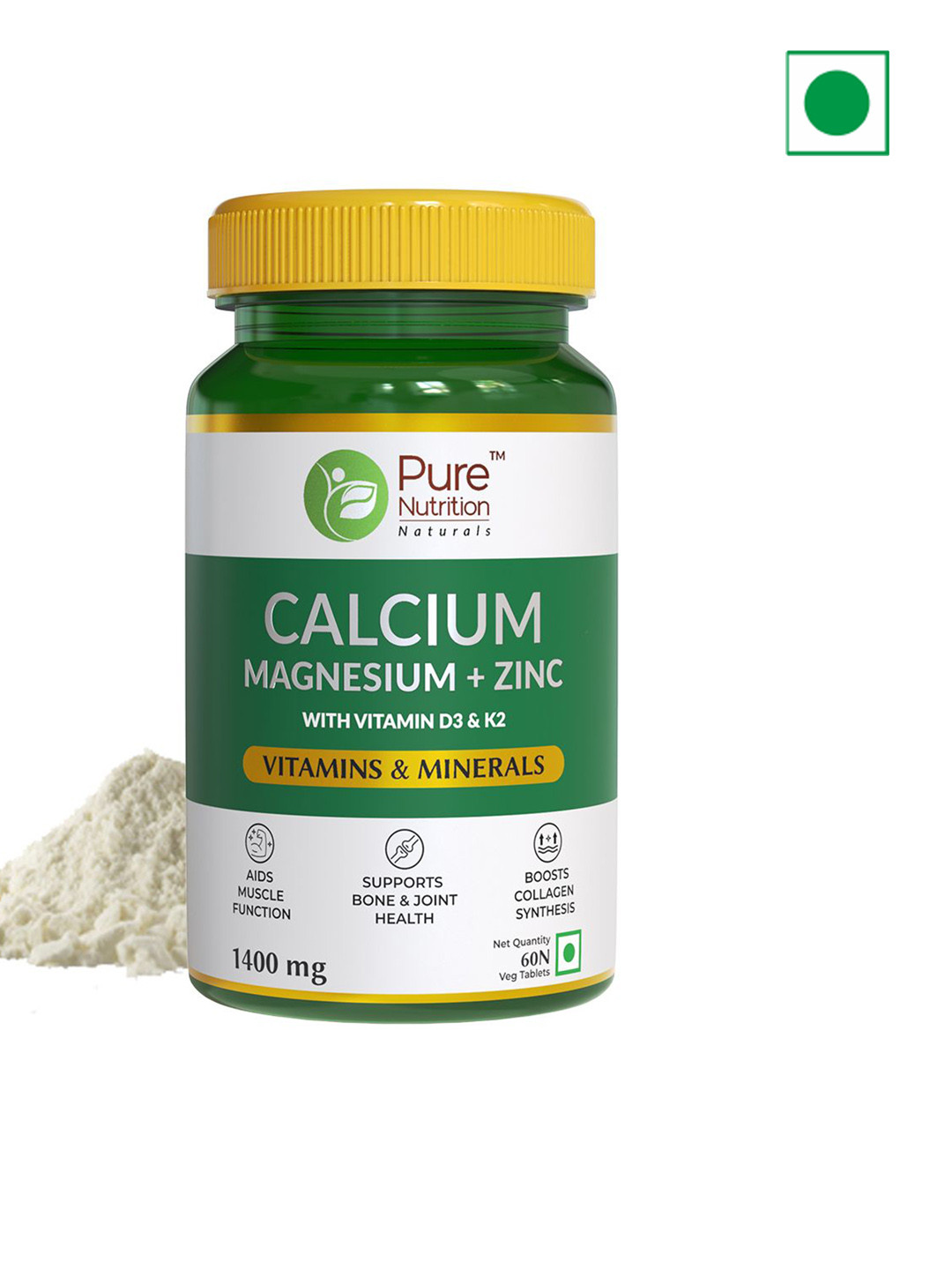 Pure Nutrition Calcium Magnesium & Zinc For Bone & Joint Health - 60 Tablets