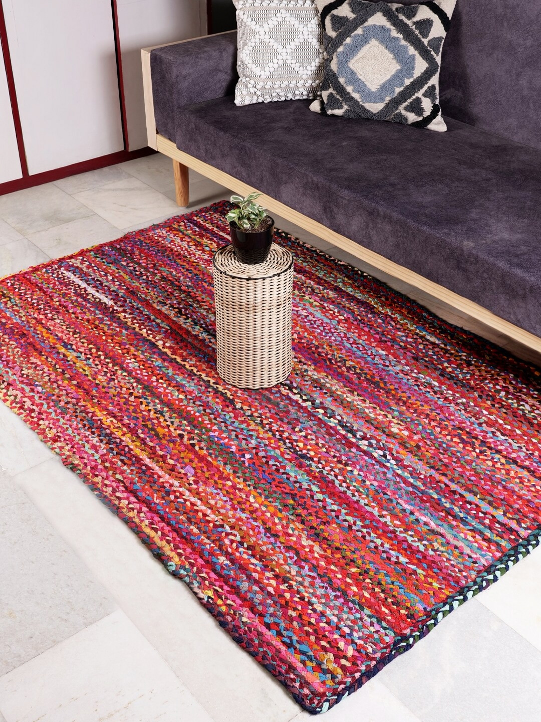 Decazone Red & Blue Ethnic Motifs Cotton Carpet