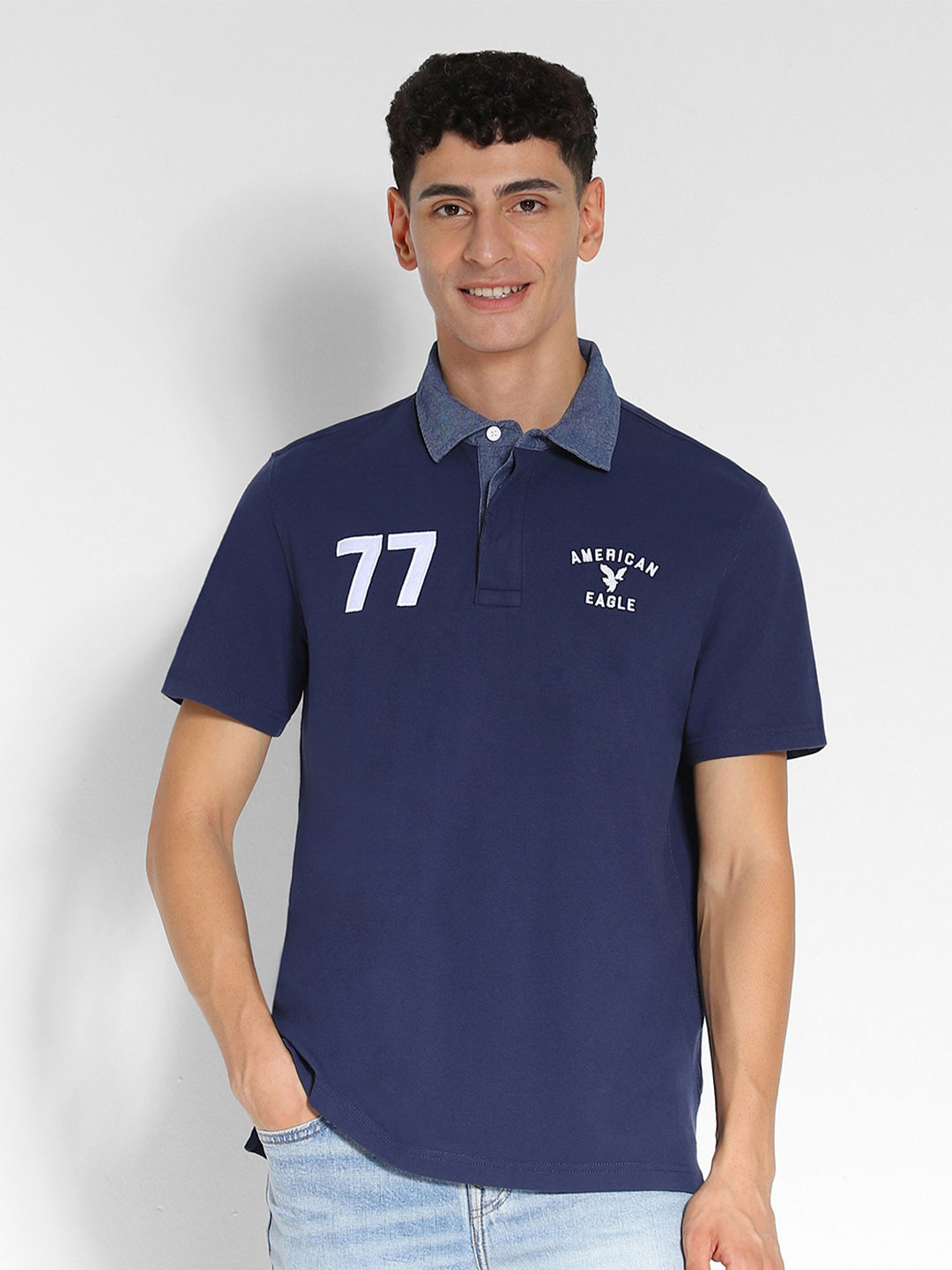 AMERICAN EAGLE OUTFITTERS Men Applique Polo Collar T-shirt