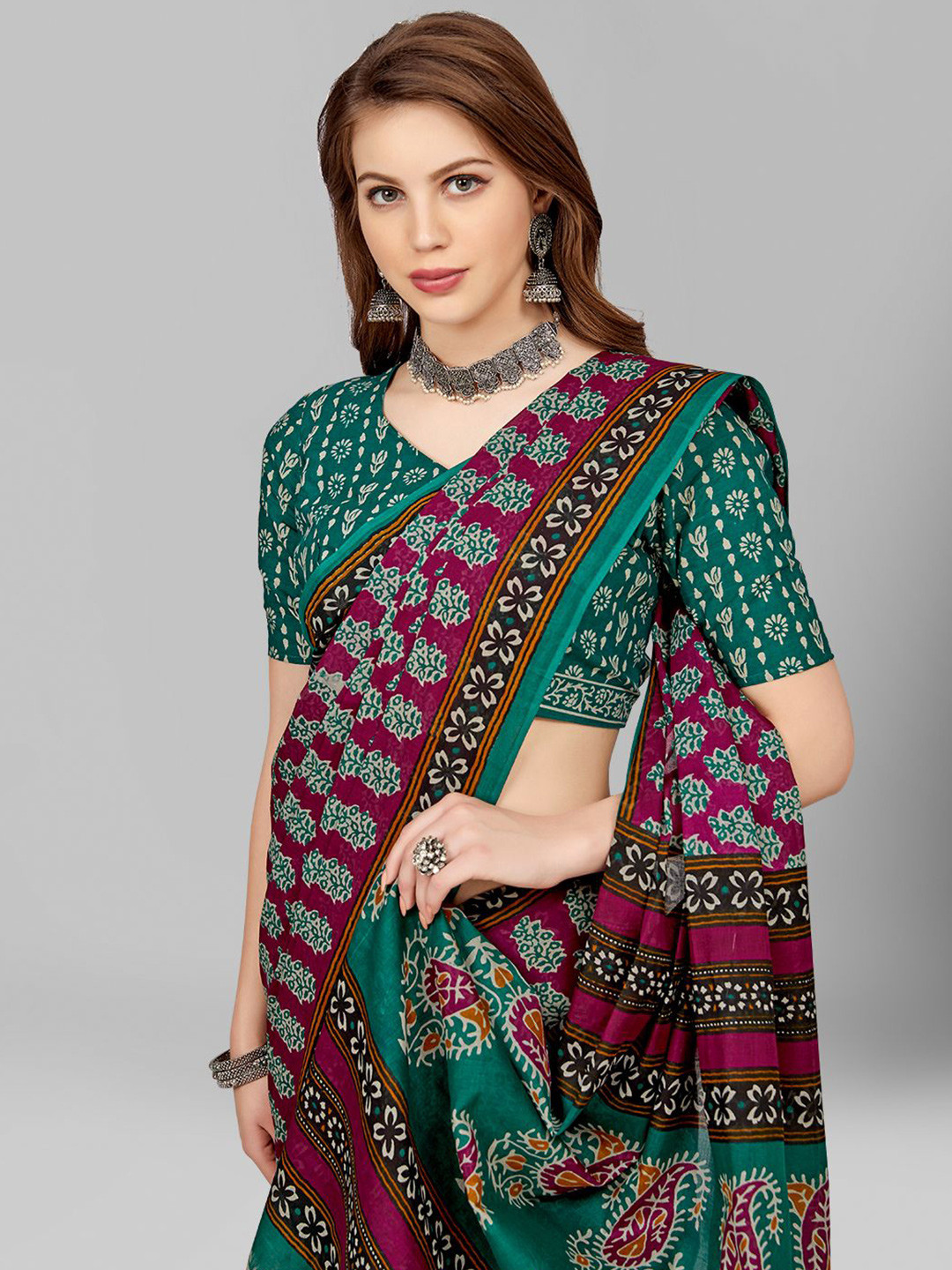 RATAN Women Pure Cotton Printed Mulmul Saree With Blouse Piece