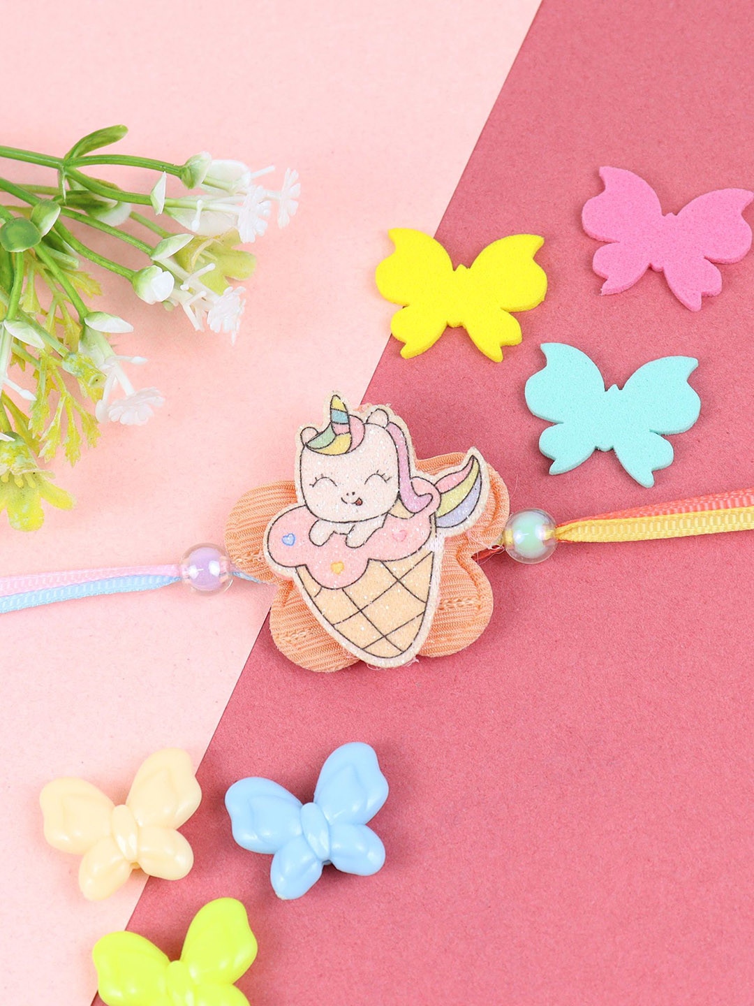 Asthetika Boys Unicorn Ice-Cream Rainbow Thread Rakhi With Roli Chawal