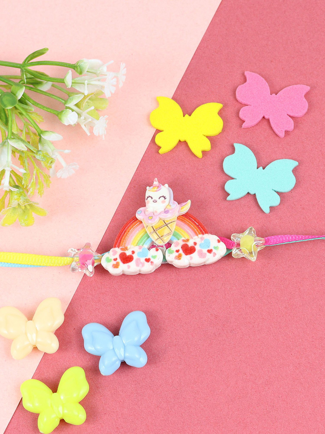 Asthetika Boys Unicorn Ice-Cream Rainbow Thread Rakhi With Roli Chawal