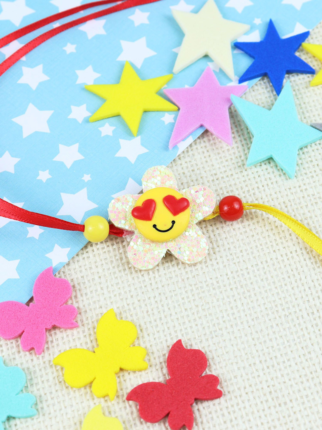 Asthetika Boys Smiley Hearts Thread Rakhi with Roli Chawal