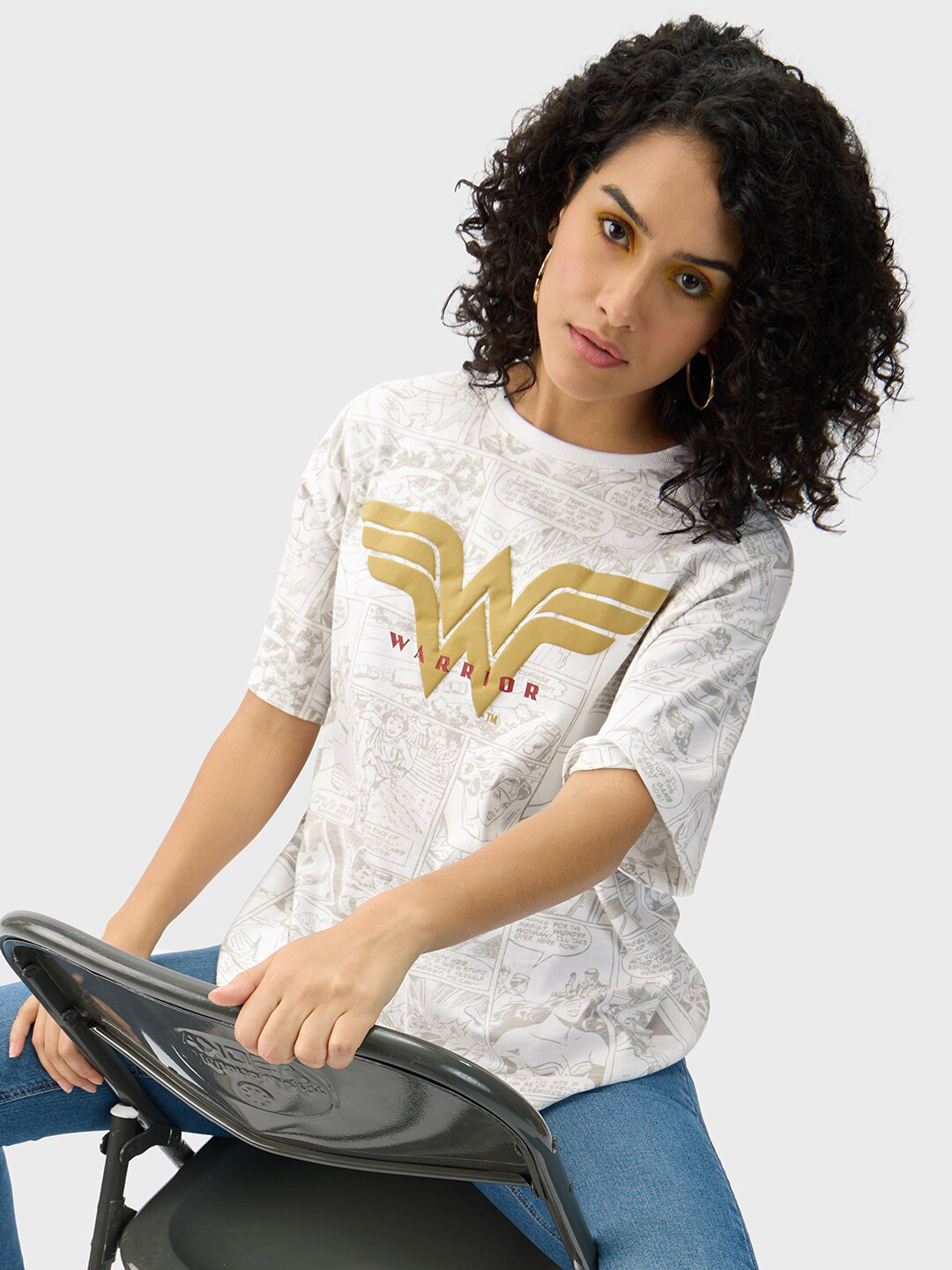 The Souled Store Women Humour & Comic Printed Pure Cotton Oversized T-shirt