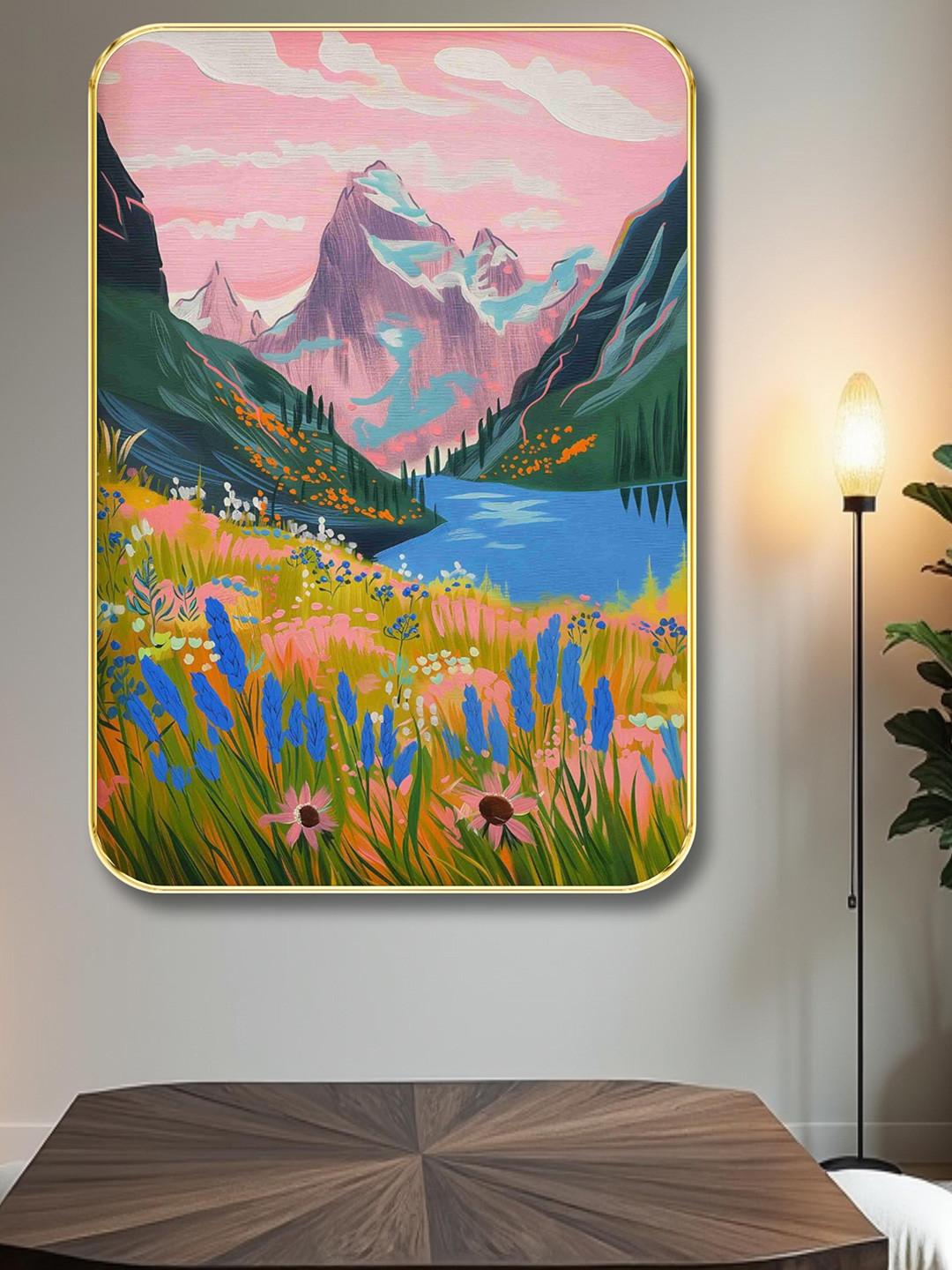 SAF Blue & Pink Nature Printed Wooden Wall Art