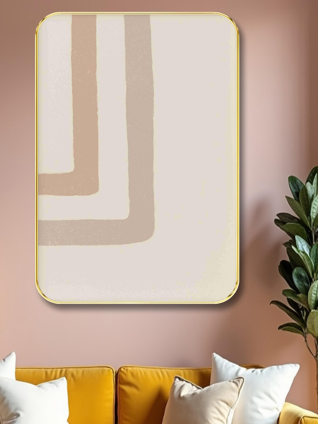 SAF Cream & Beige Printed Wooden Wall Art