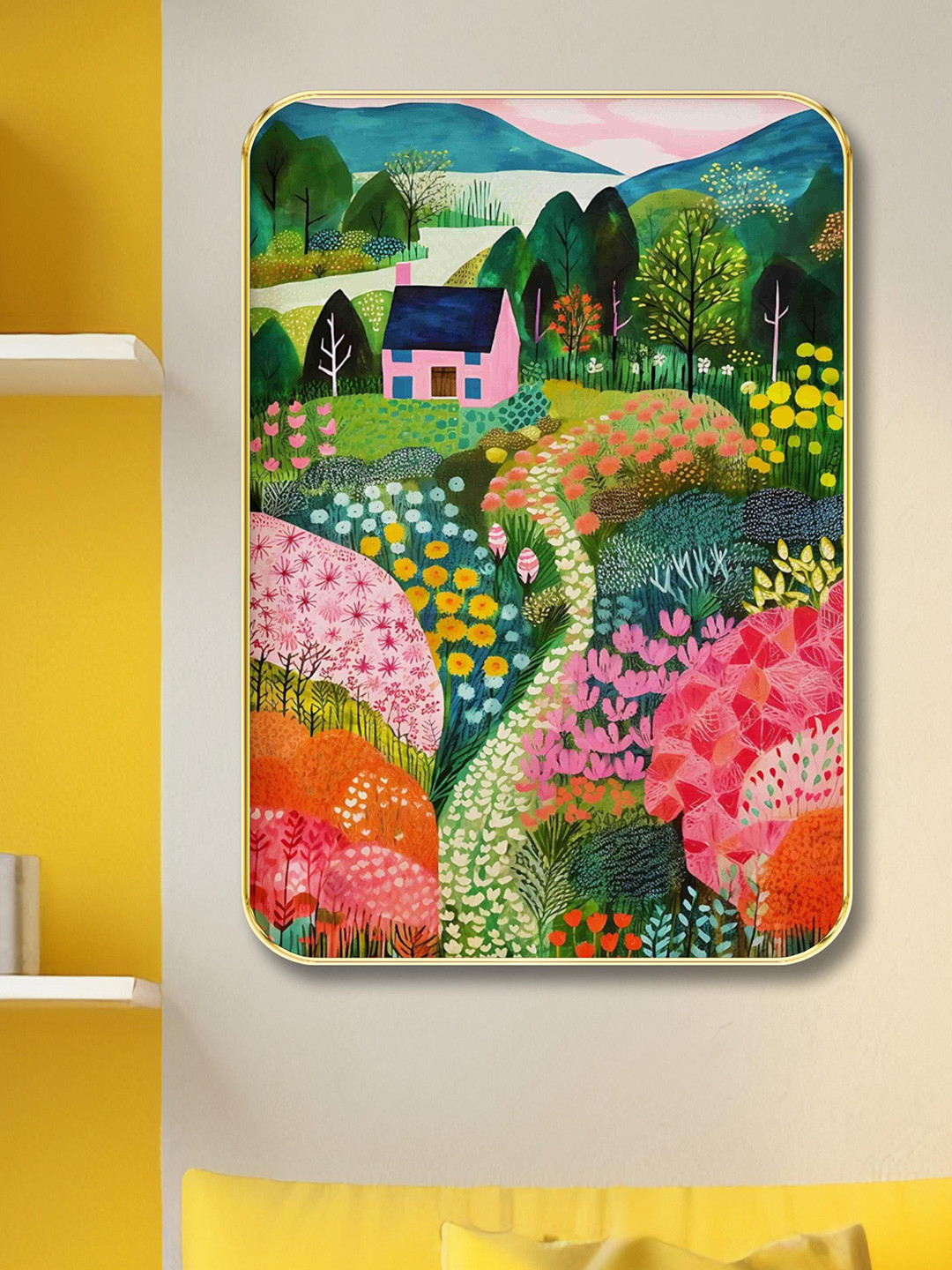 SAF Green & Pink Floral Printed Wooden Wall Art