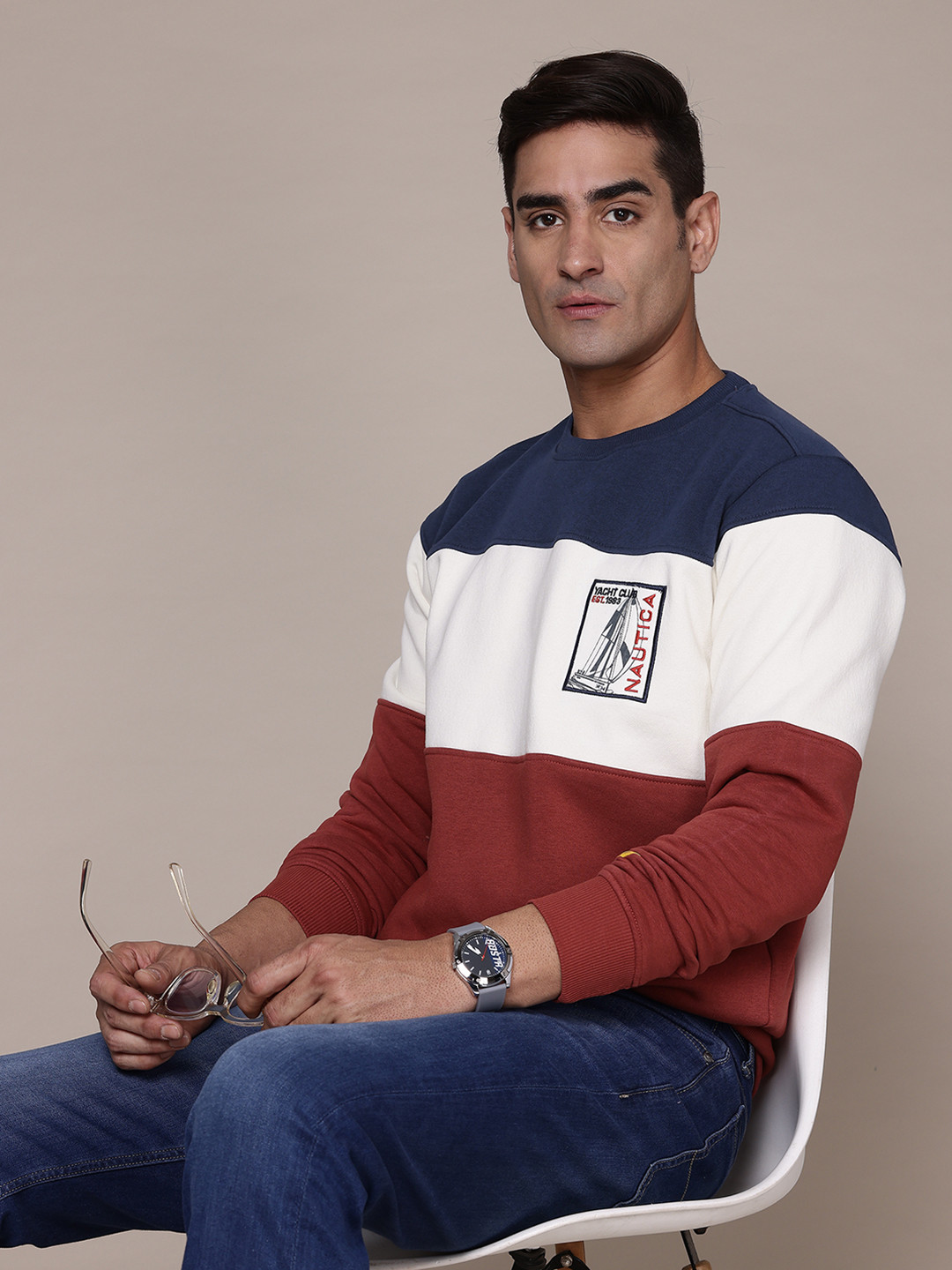 Nautica Striped Applique Detail Sweatshirt