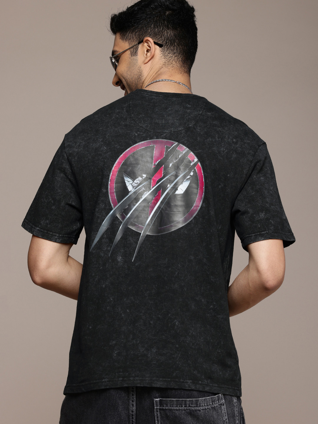 WROGN Wolverine Printed Drop-Shoulder Sleeves Washed Pure Cotton Oversized T-shirt