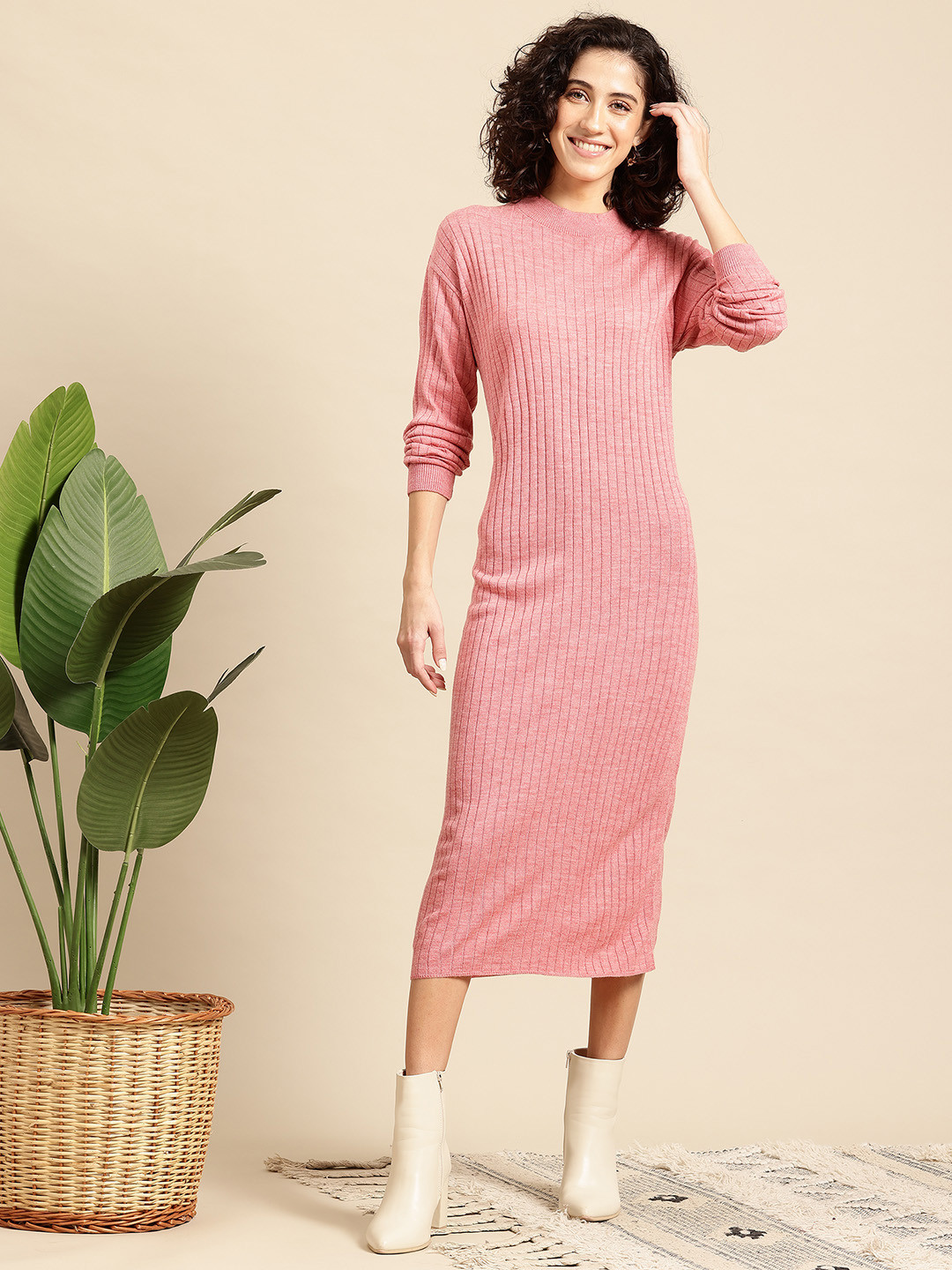 Mast & Harbour Ribbed Midi Jumper Dress