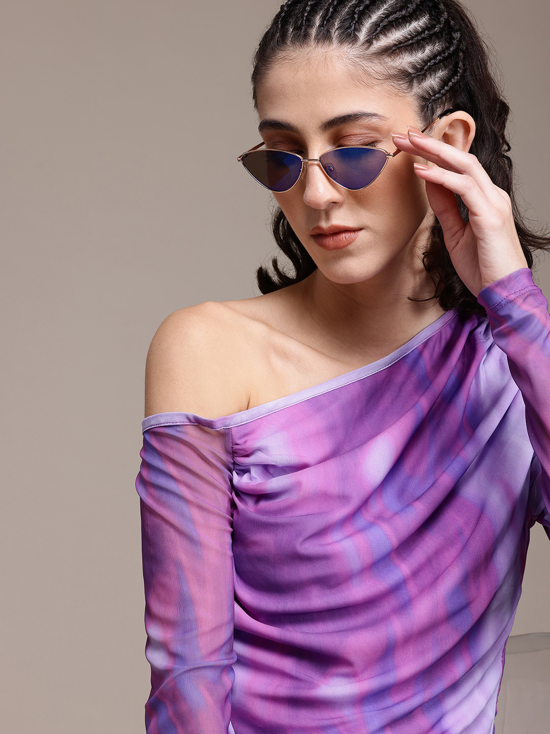 The Roadster Lifestyle Co. Printed One Shoulder Sheer Top