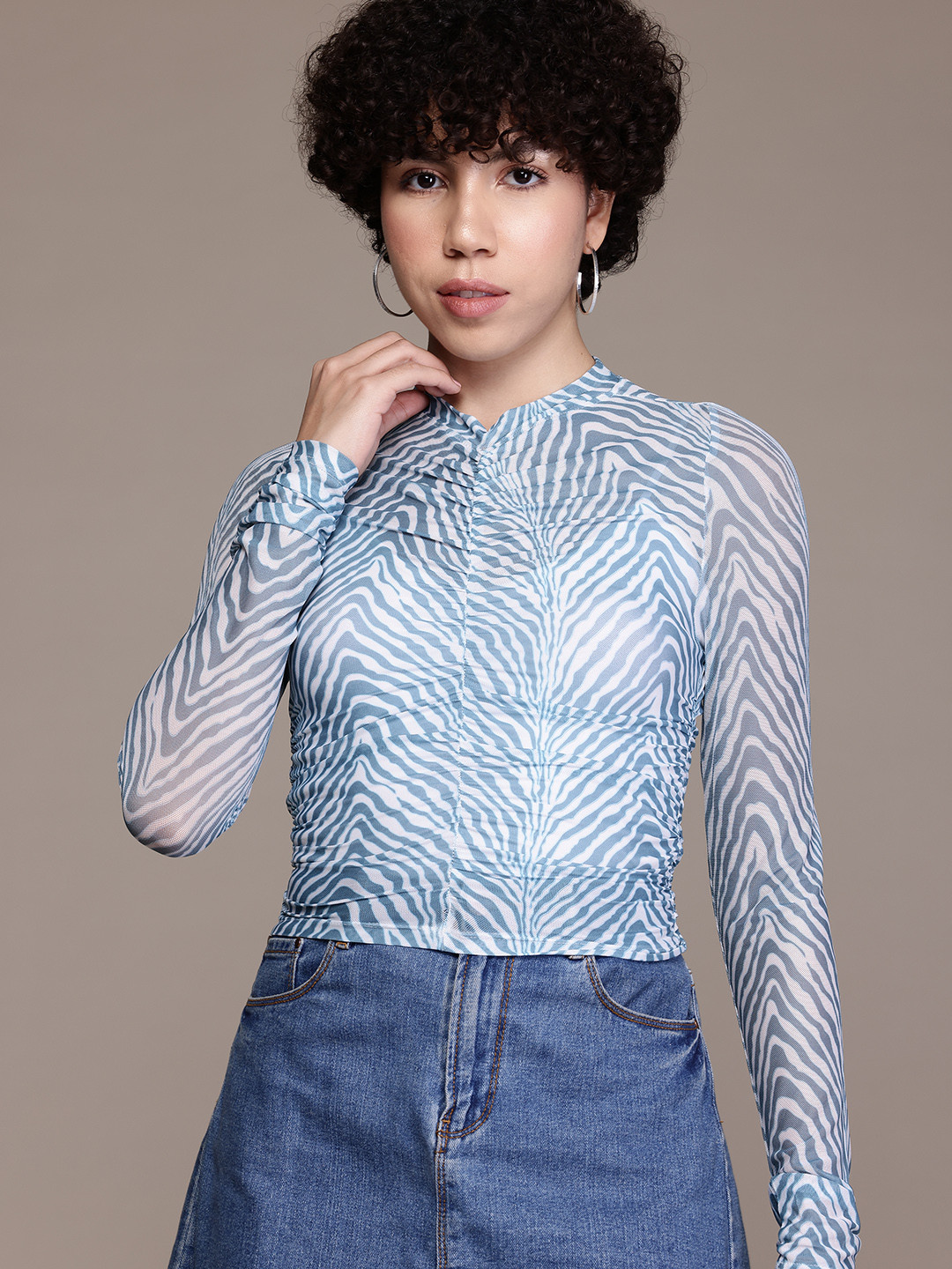 The Roadster Lifestyle Co.  Abstract Print Semi Sheer Fitted Top