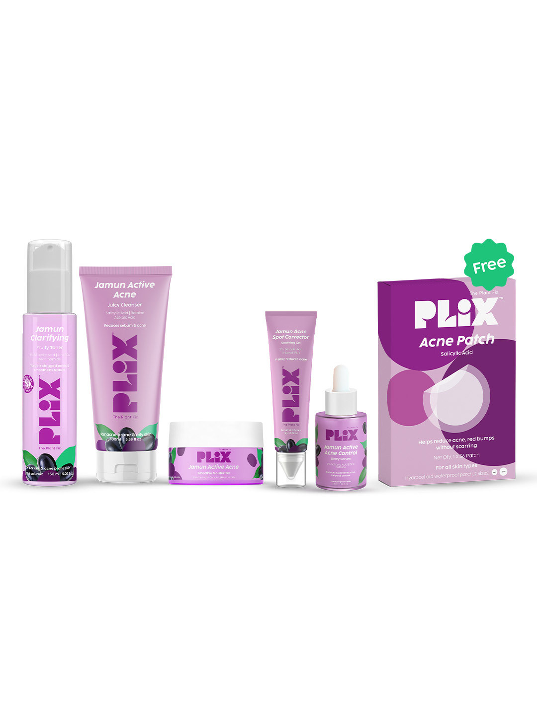 PLIX THE PLANT FIX Jamun Cleanser, Spot Corrector, Toner, Acne Patch, Moisturizer & Serum